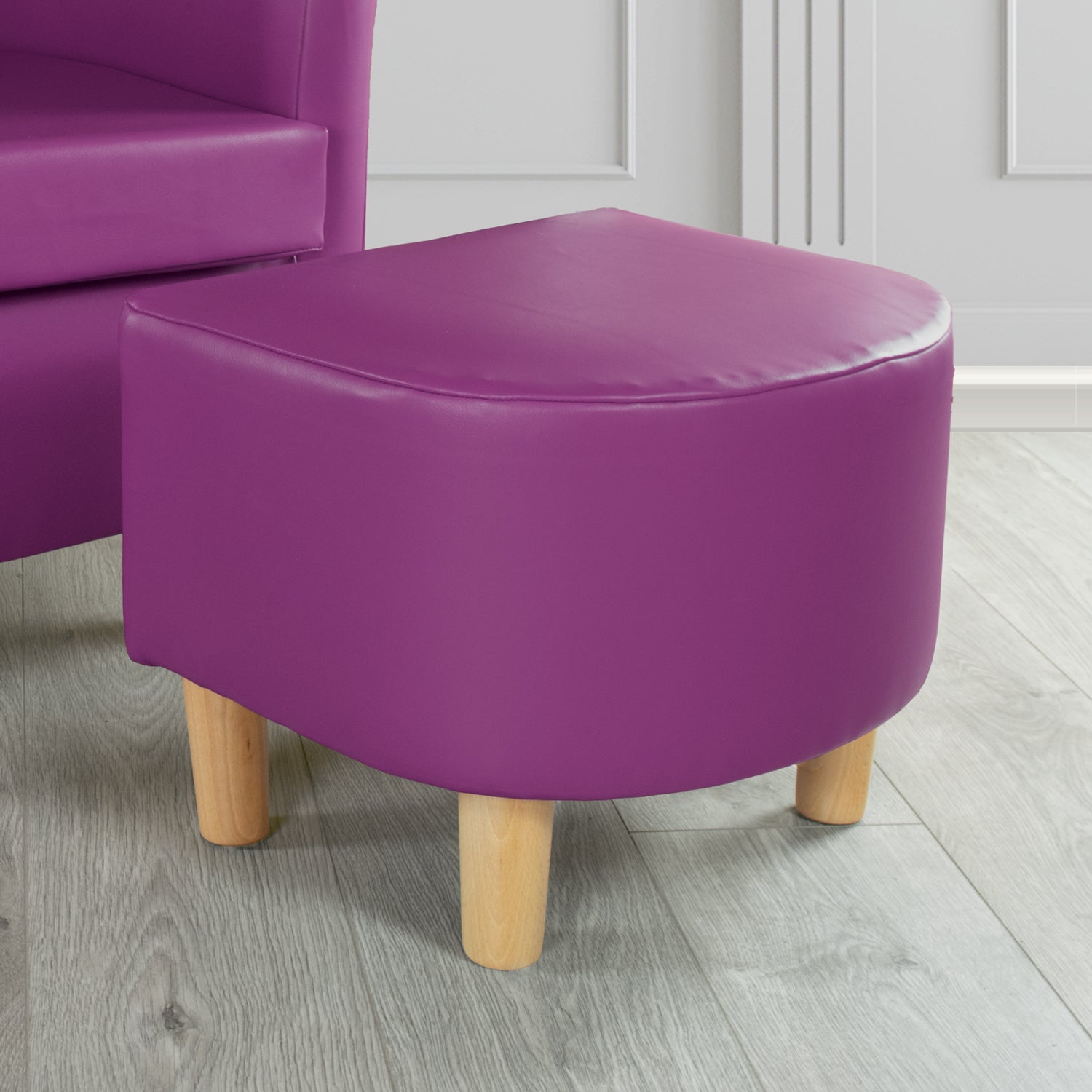Tuscany Footstool in Just Colour Faux Leather with Light Wood Legs
