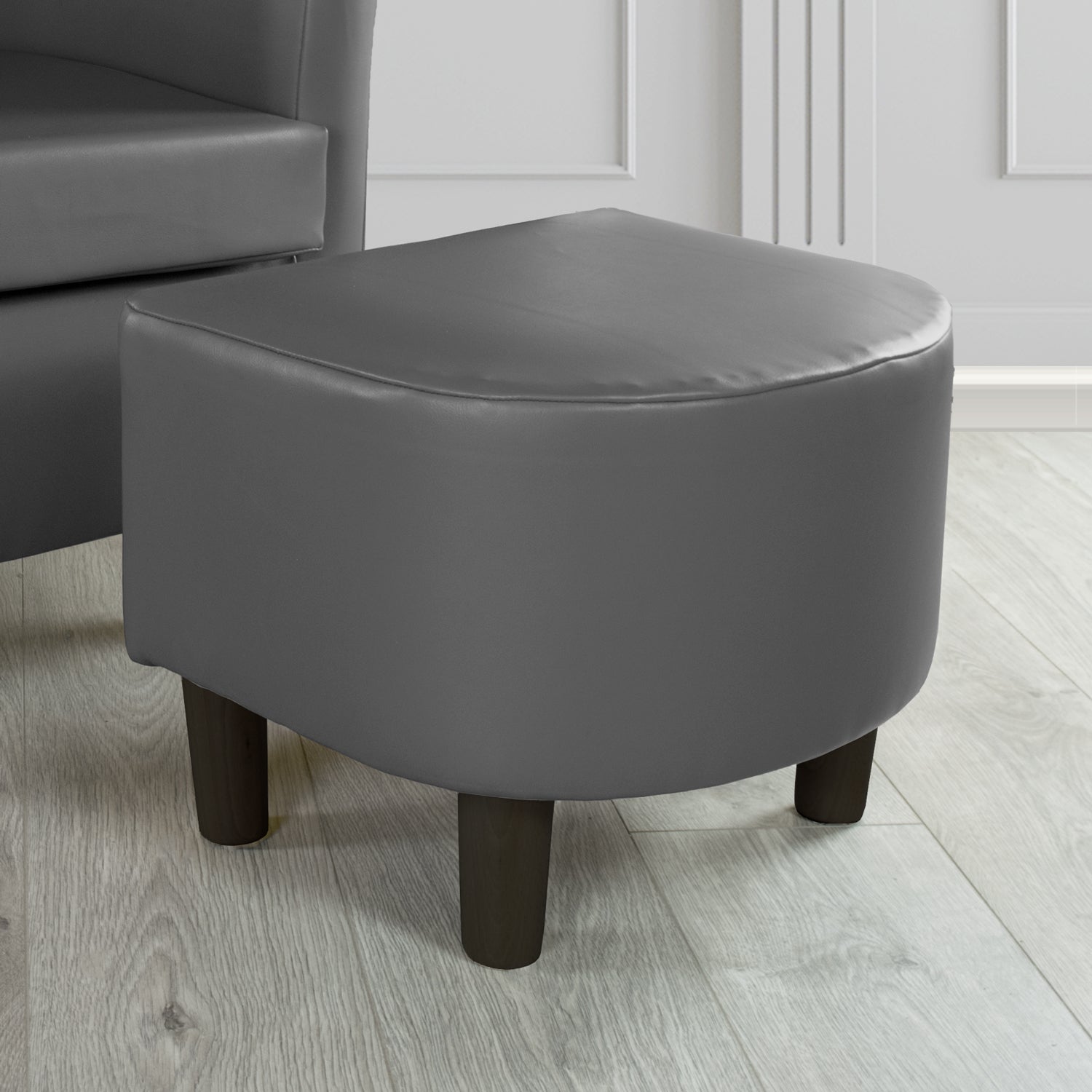 Tuscany Footstool in Chieftain Fabrics Just Colour Faux Leather with Dark Wood Legs