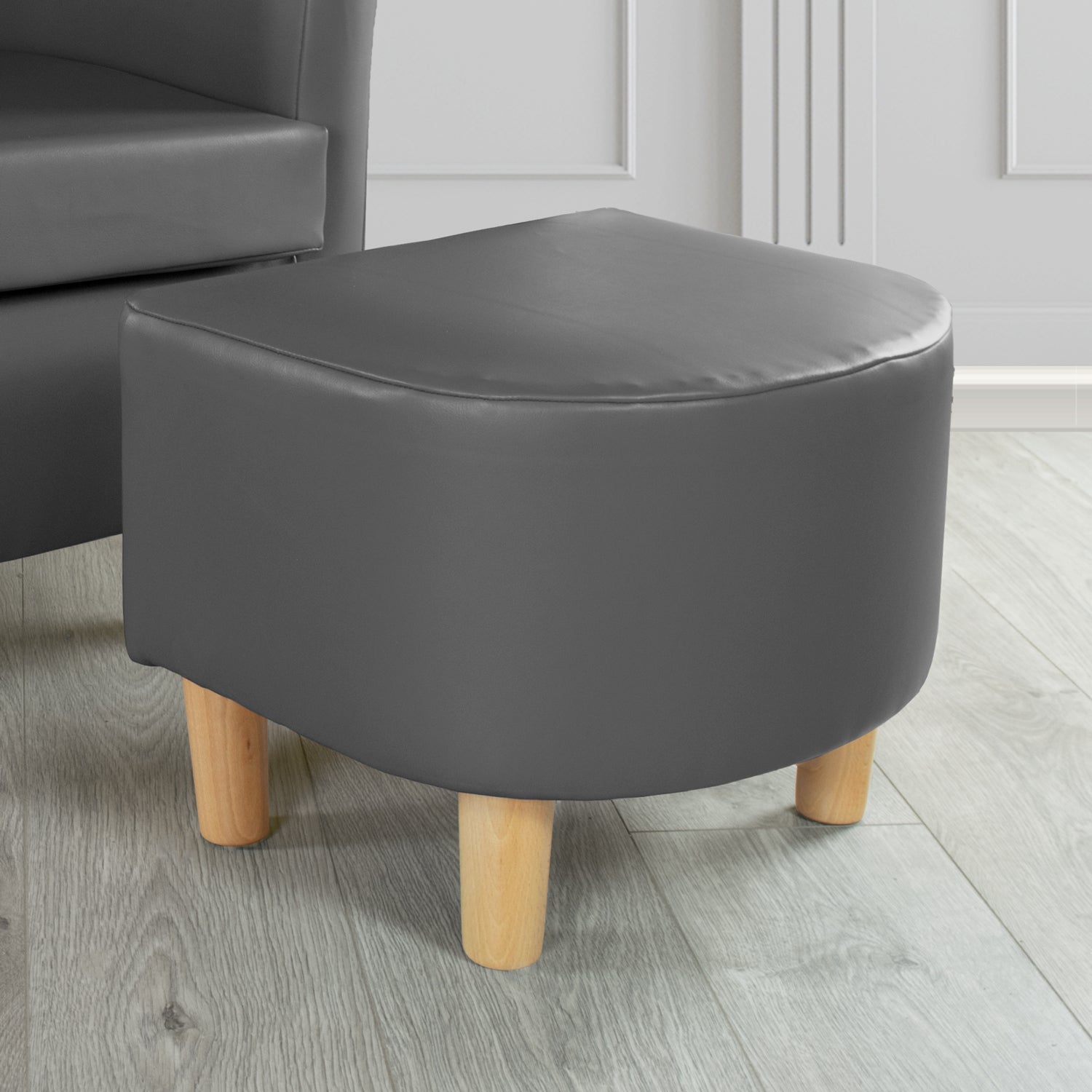 Tuscany Footstool in Just Colour Faux Leather with Light Wood Legs