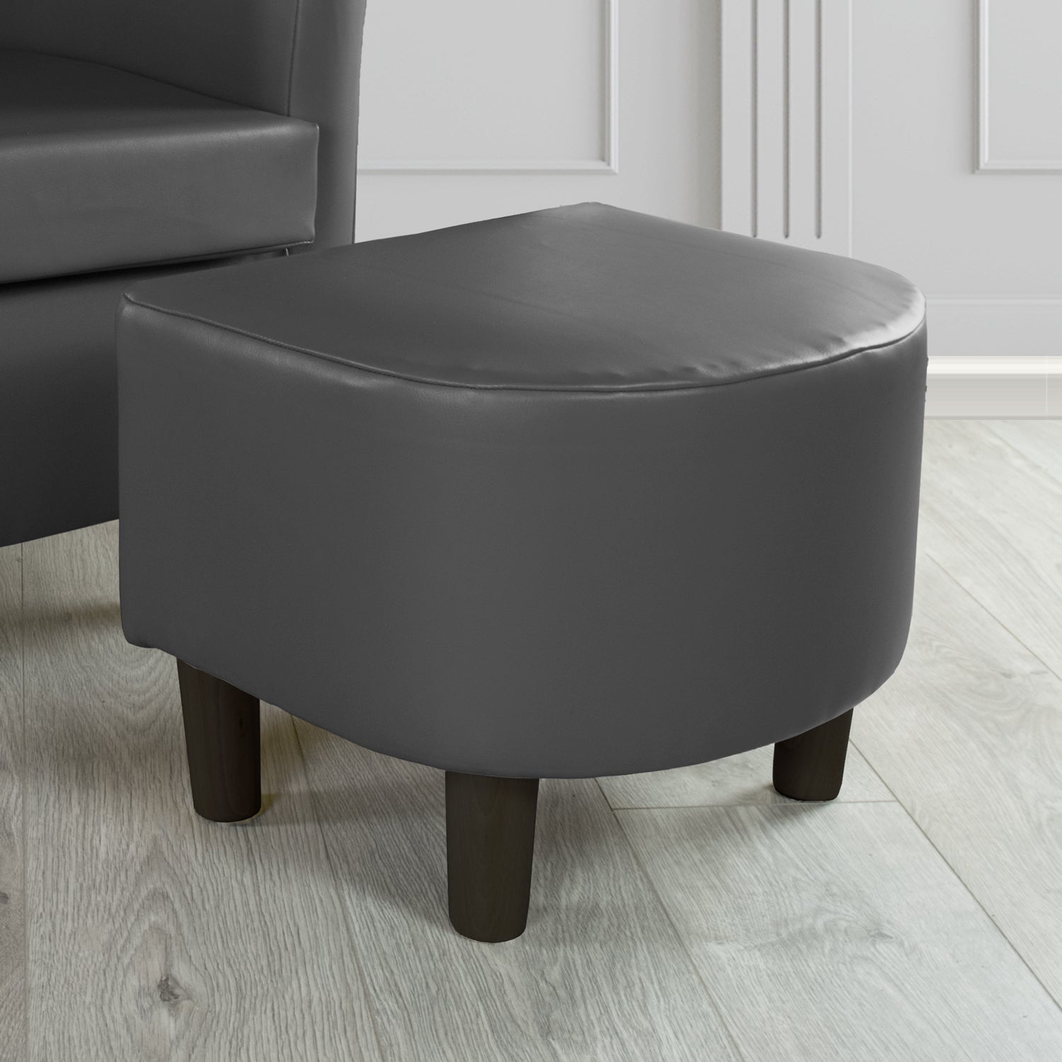 Tuscany Footstool in Chieftain Fabrics Just Colour Faux Leather with Dark Wood Legs