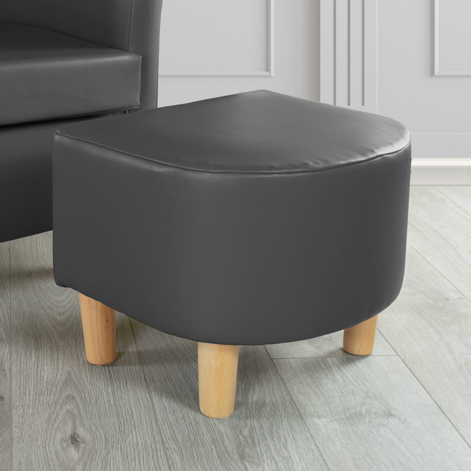 Tuscany Footstool in Just Colour Faux Leather with Light Wood Legs