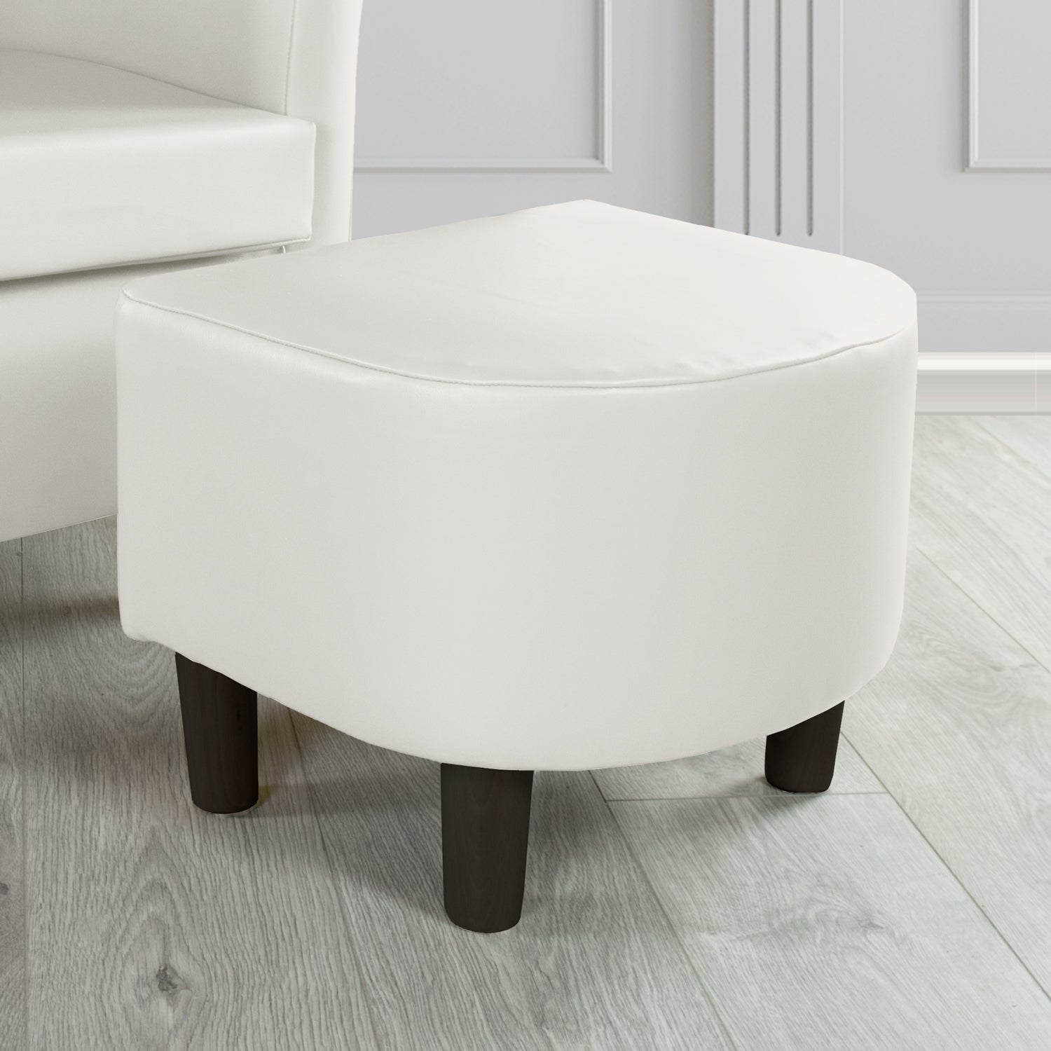 Tuscany Footstool in Chieftain Fabrics Just Colour Faux Leather with Dark Wood Legs