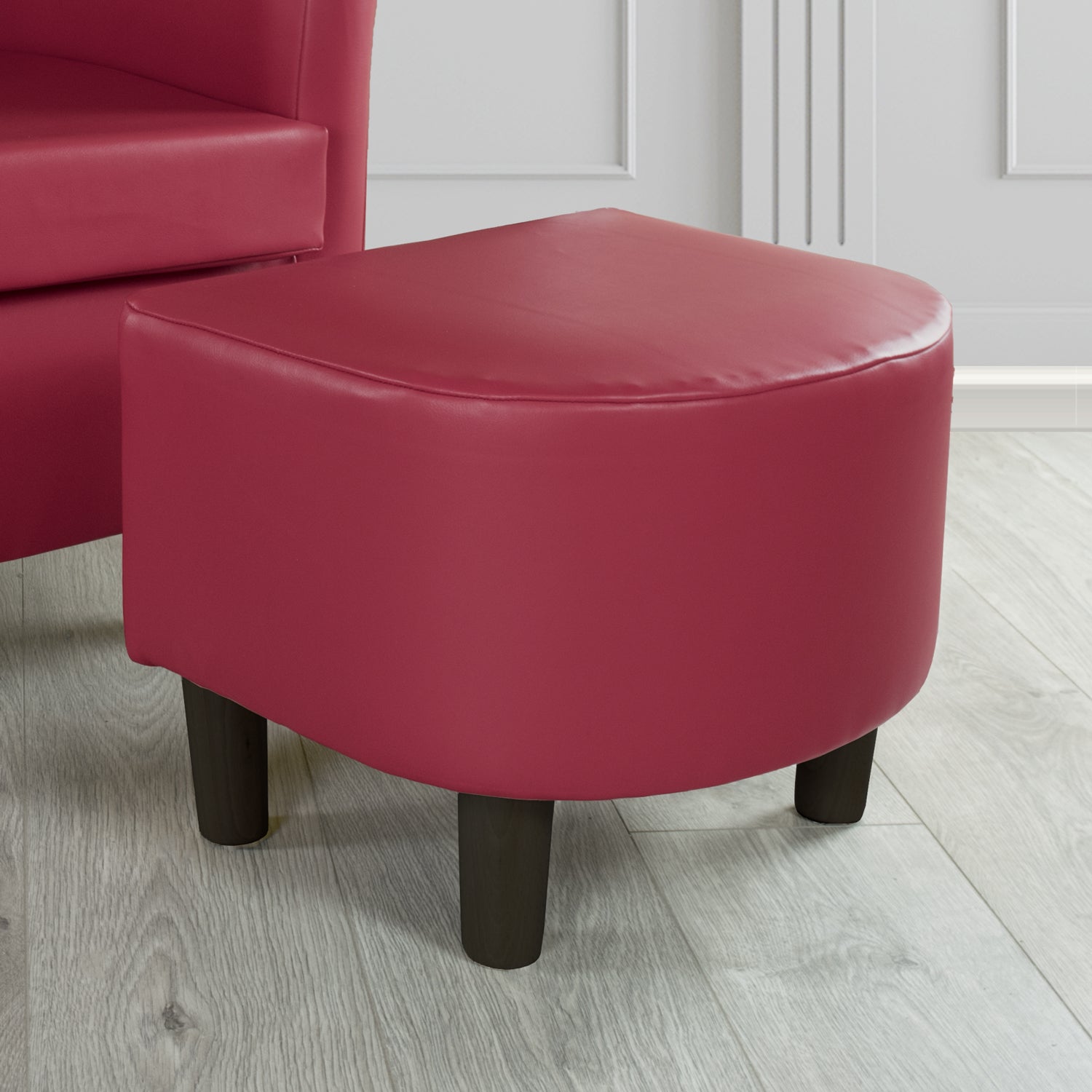 Tuscany Footstool in Chieftain Fabrics Just Colour Faux Leather with Dark Wood Legs