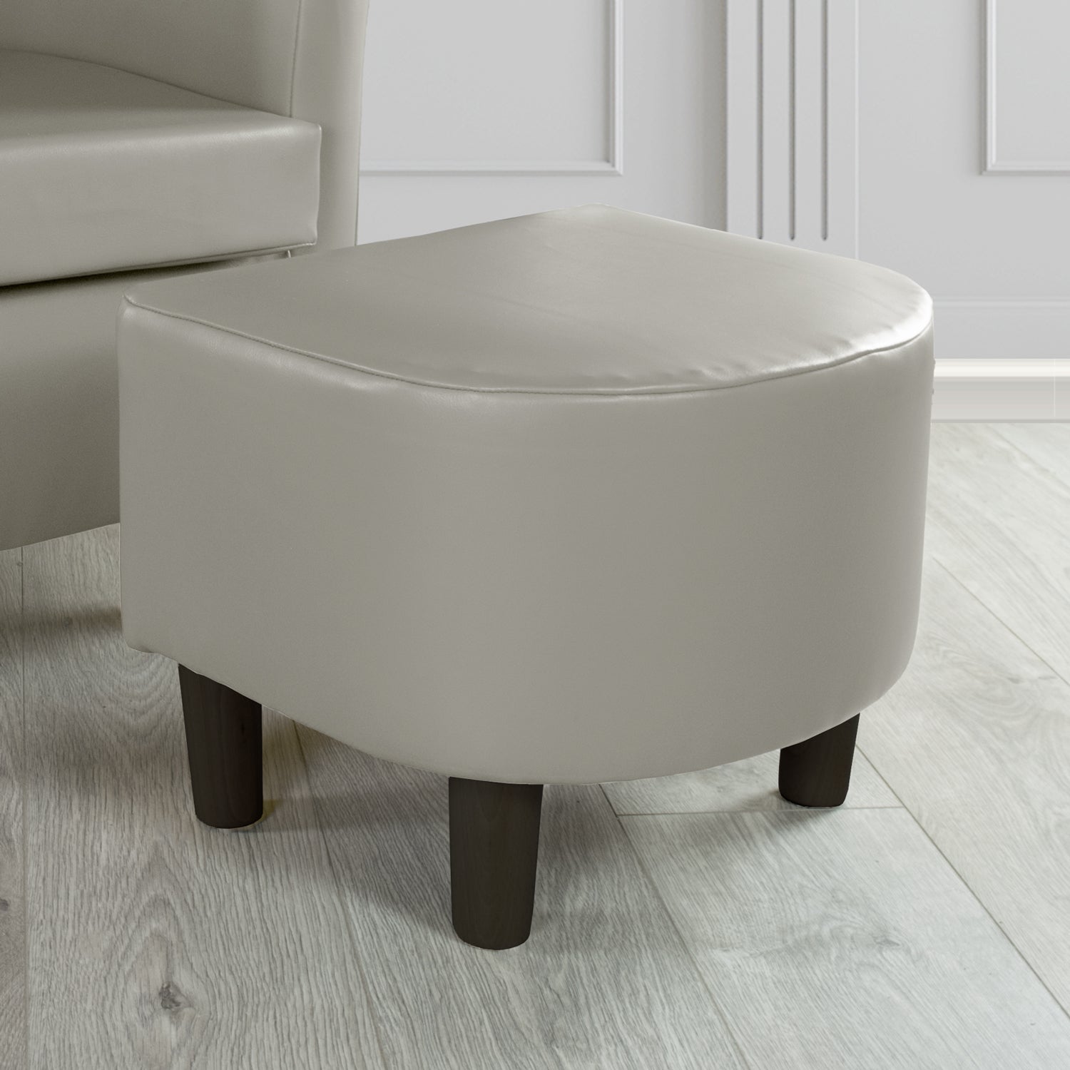 Tuscany Footstool in Chieftain Fabrics Just Colour Faux Leather with Dark Wood Legs