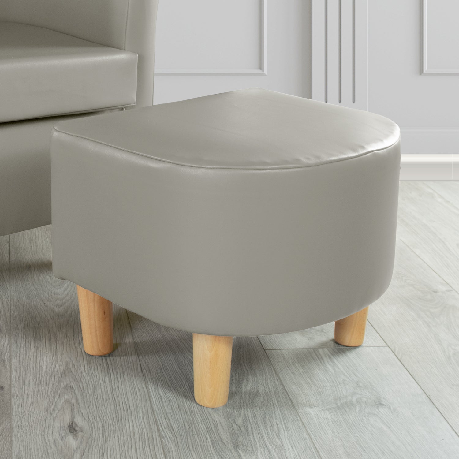 Tuscany Footstool in Just Colour Faux Leather with Light Wood Legs