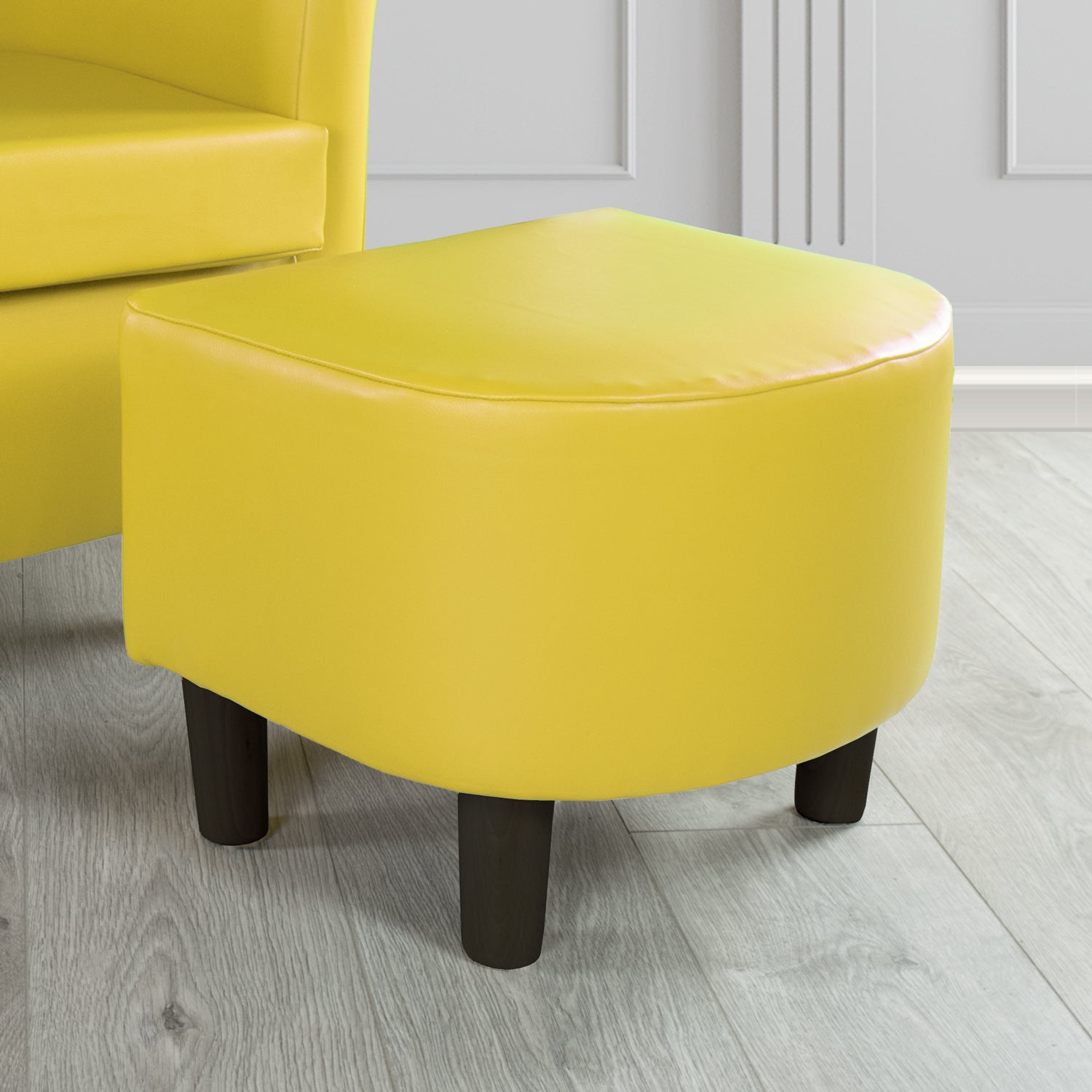 Tuscany Footstool in Chieftain Fabrics Just Colour Faux Leather with Dark Wood Legs