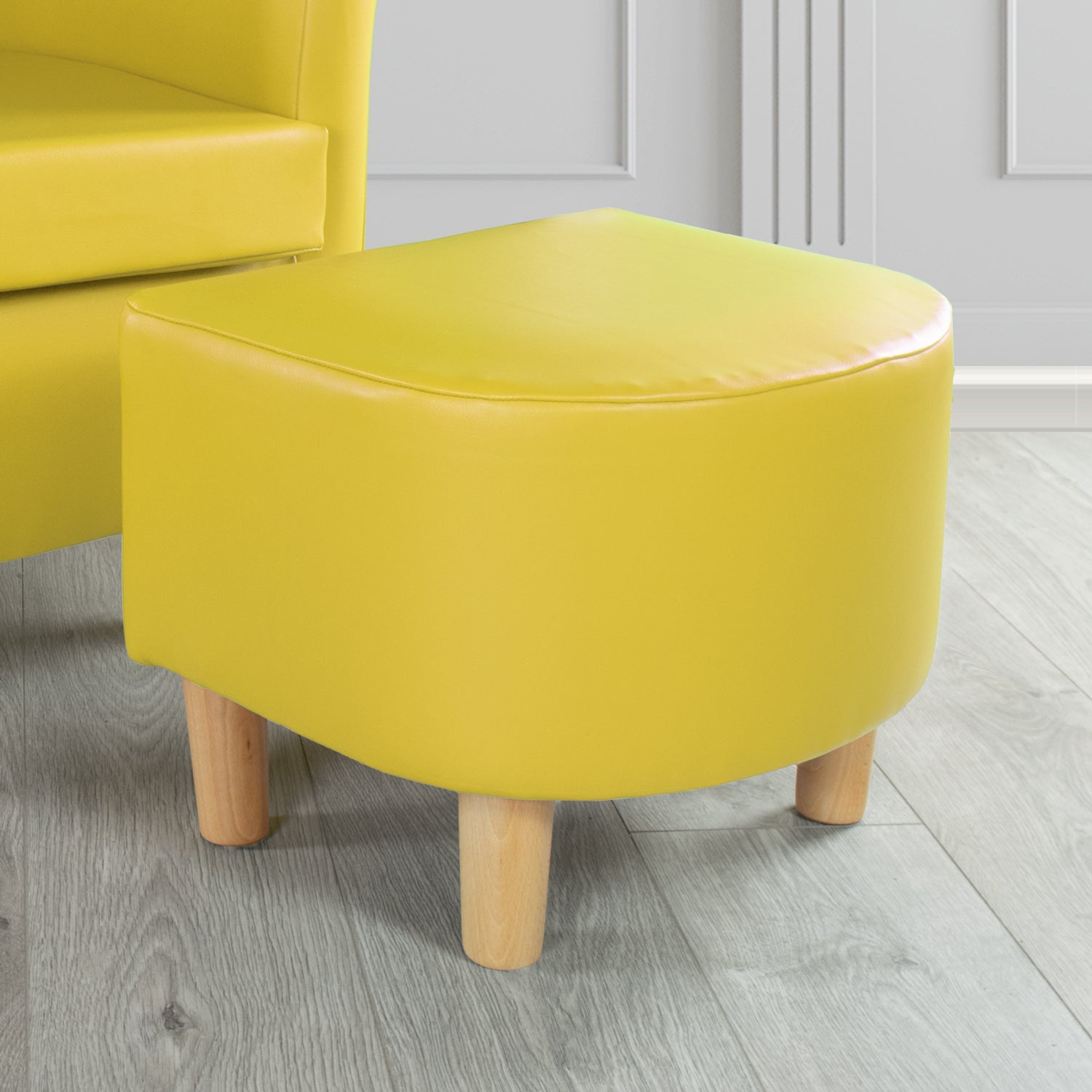 Tuscany Footstool in Just Colour Faux Leather with Light Wood Legs