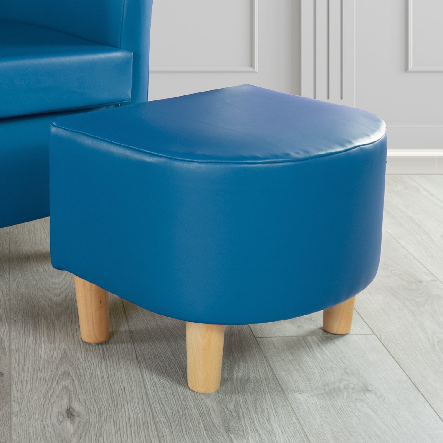 Tuscany Footstool in Just Colour Faux Leather with Light Wood Legs