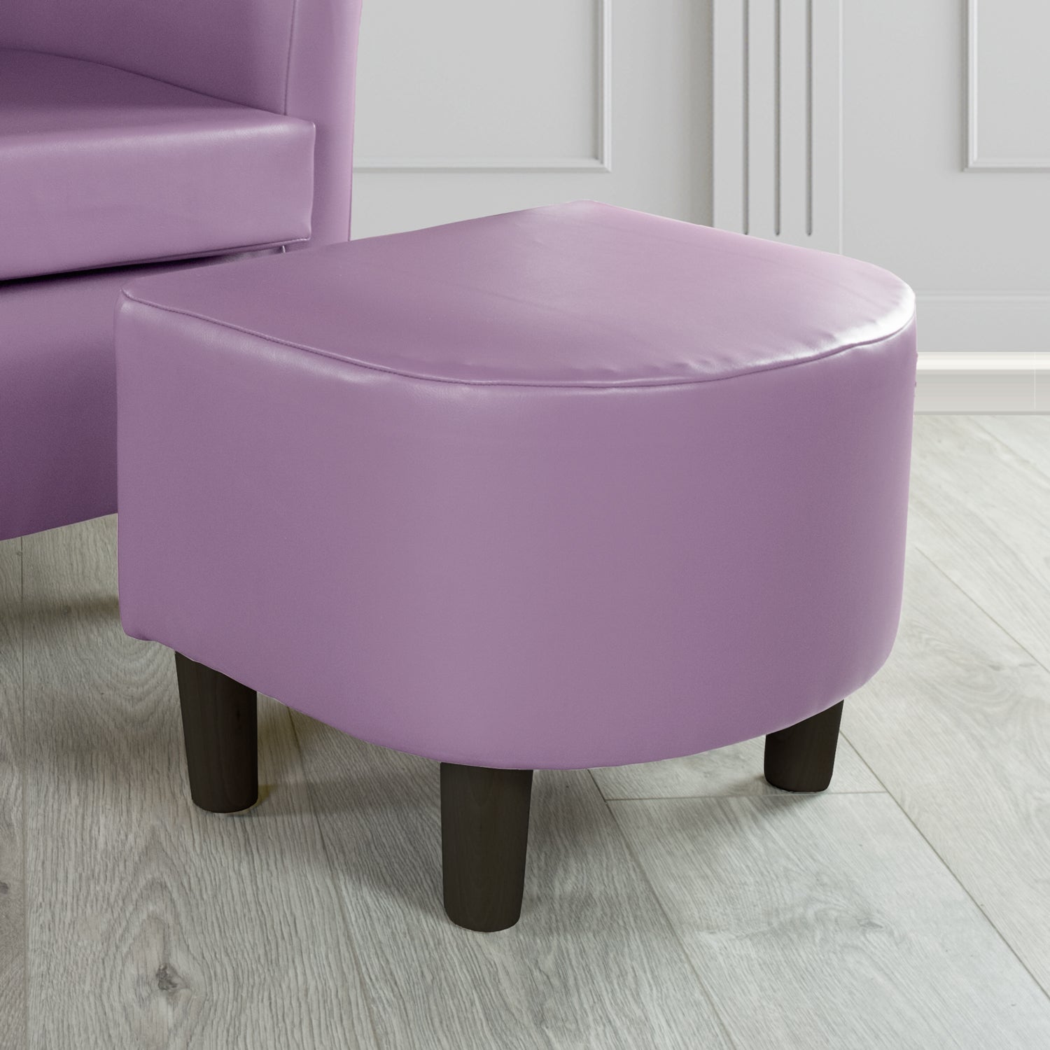 Tuscany Footstool in Chieftain Fabrics Just Colour Faux Leather with Dark Wood Legs