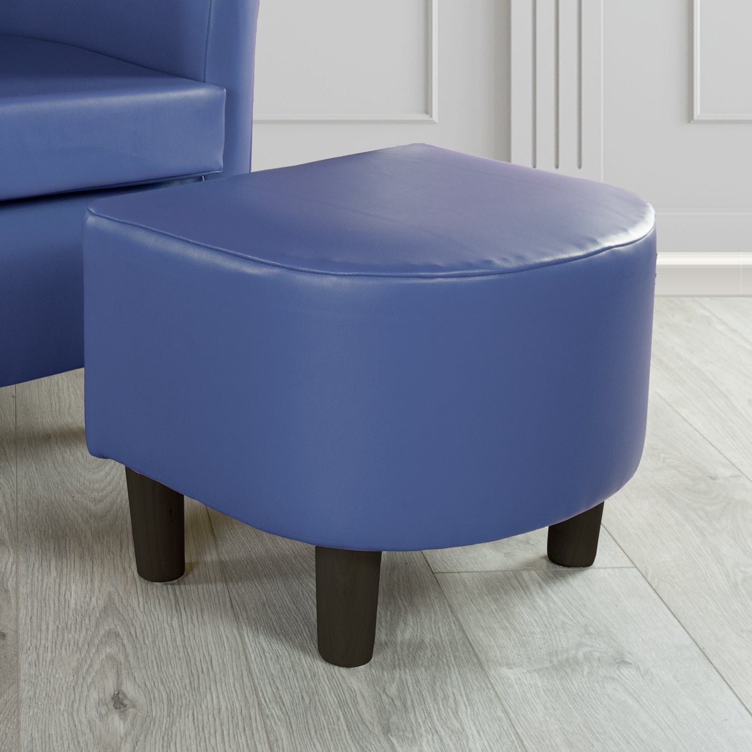 Tuscany Footstool in Chieftain Fabrics Just Colour Faux Leather with Dark Wood Legs