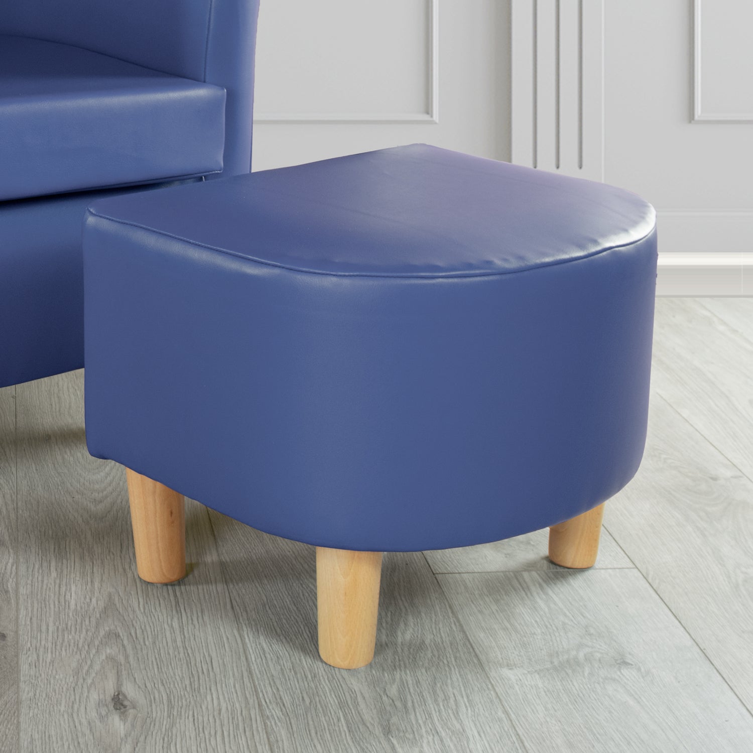 Tuscany Footstool in Just Colour Faux Leather with Light Wood Legs