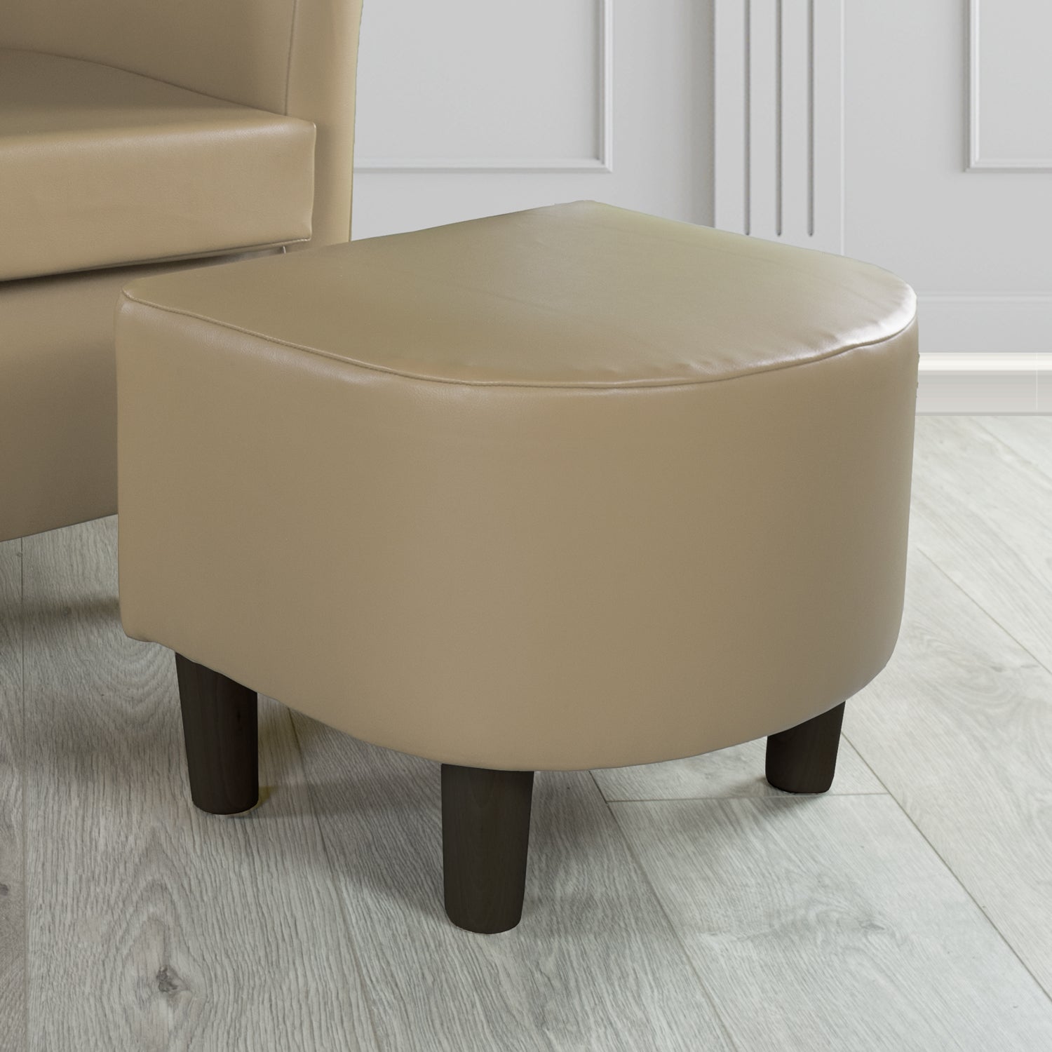 Tuscany Footstool in Chieftain Fabrics Just Colour Faux Leather with Dark Wood Legs