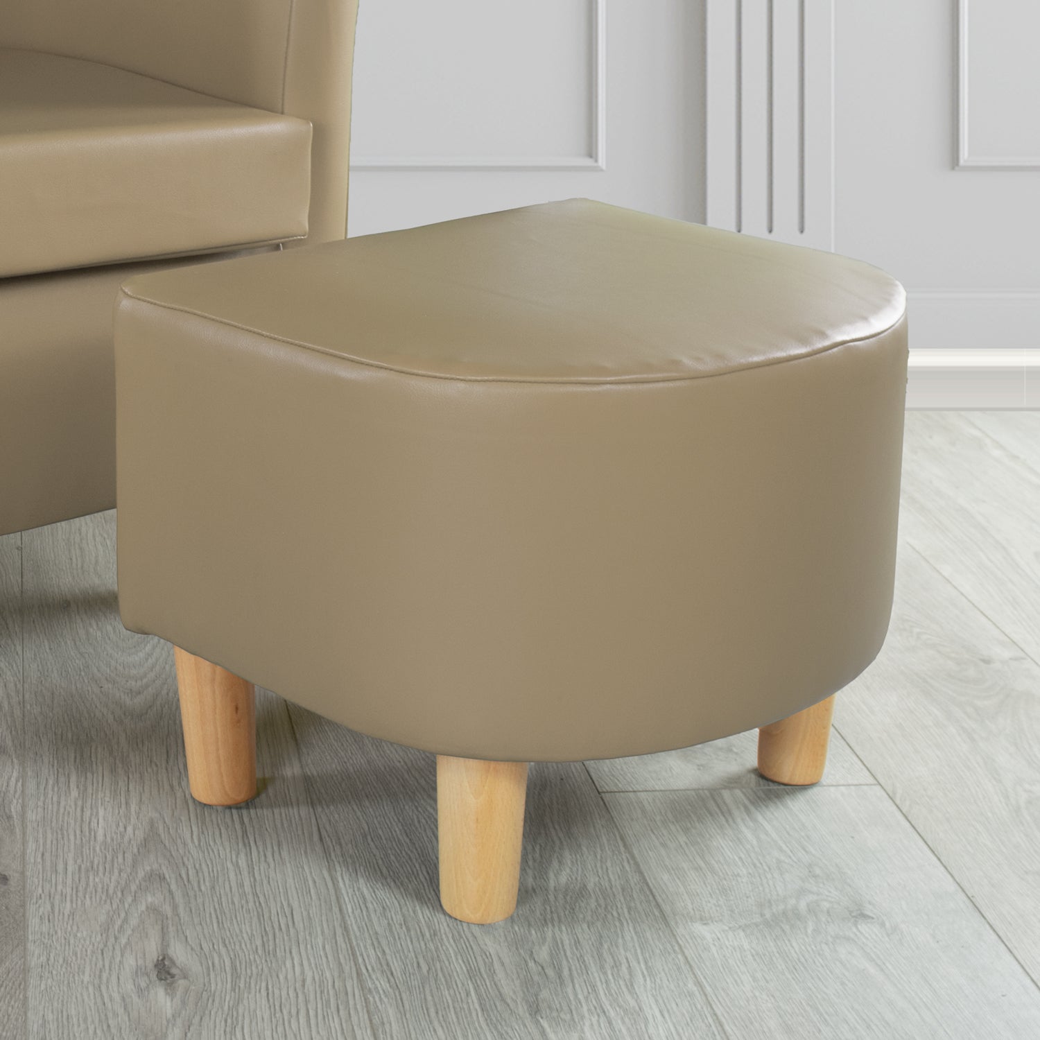 Tuscany Footstool in Just Colour Faux Leather with Light Wood Legs