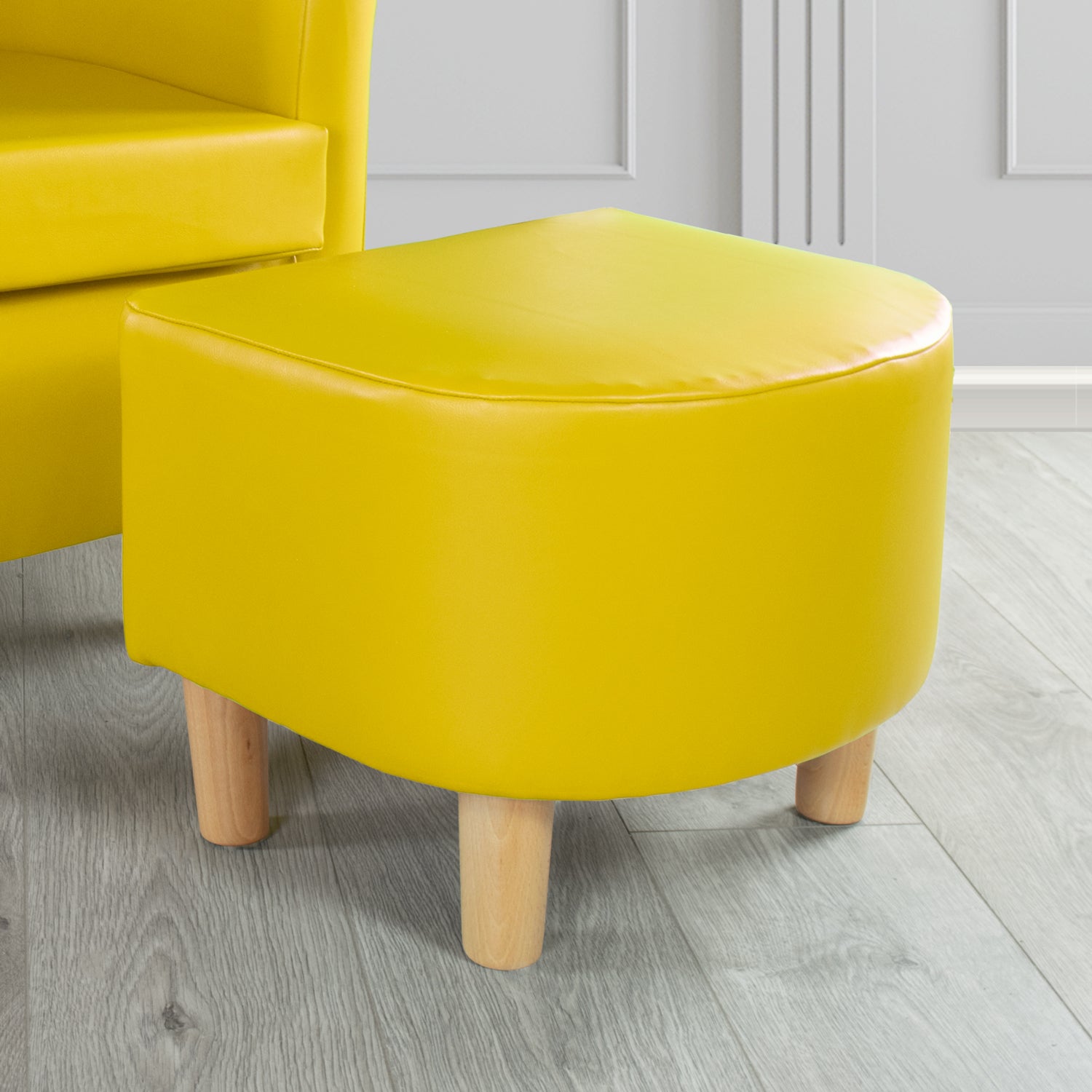 Tuscany Footstool in Just Colour Faux Leather with Light Wood Legs