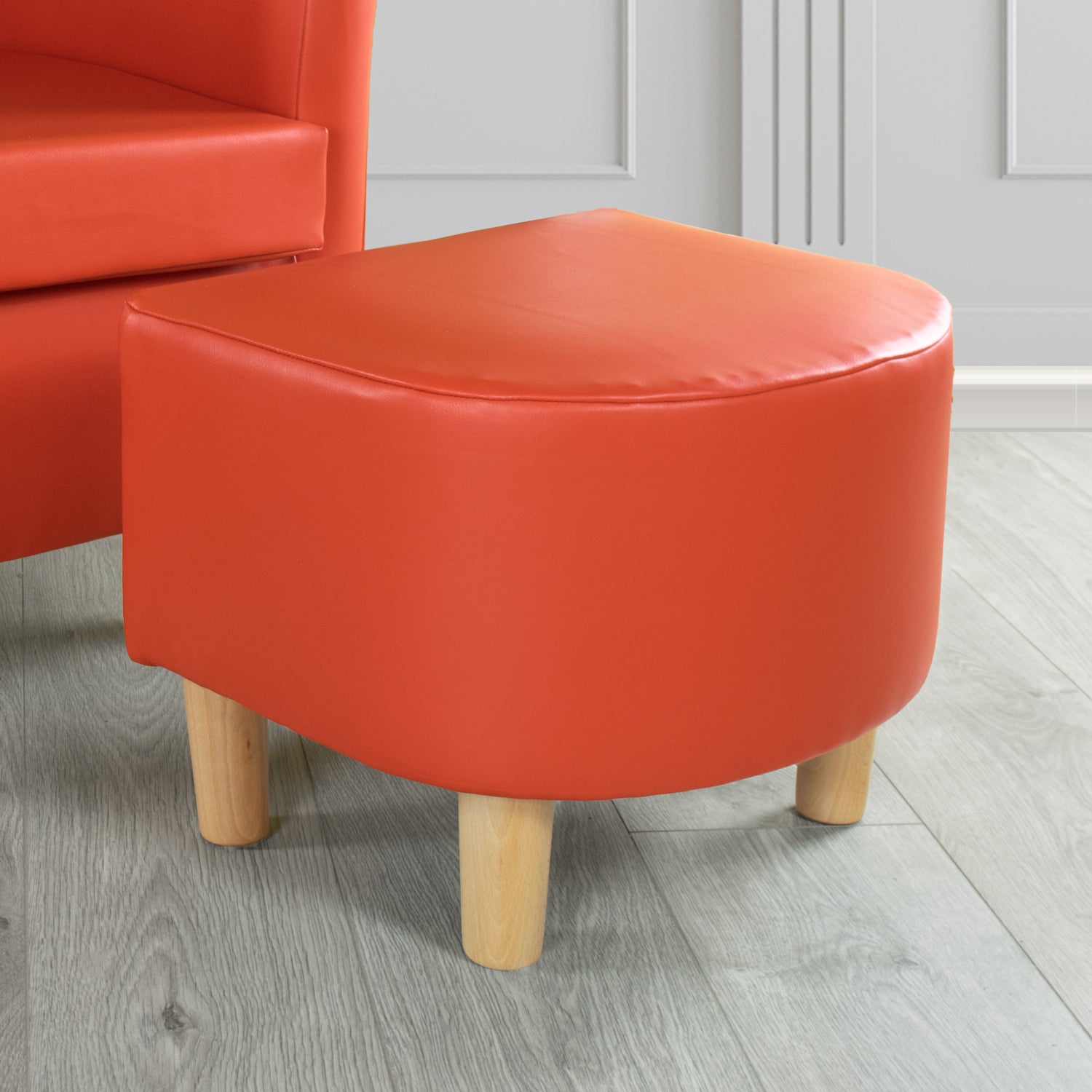 Tuscany Footstool in Just Colour Faux Leather with Light Wood Legs