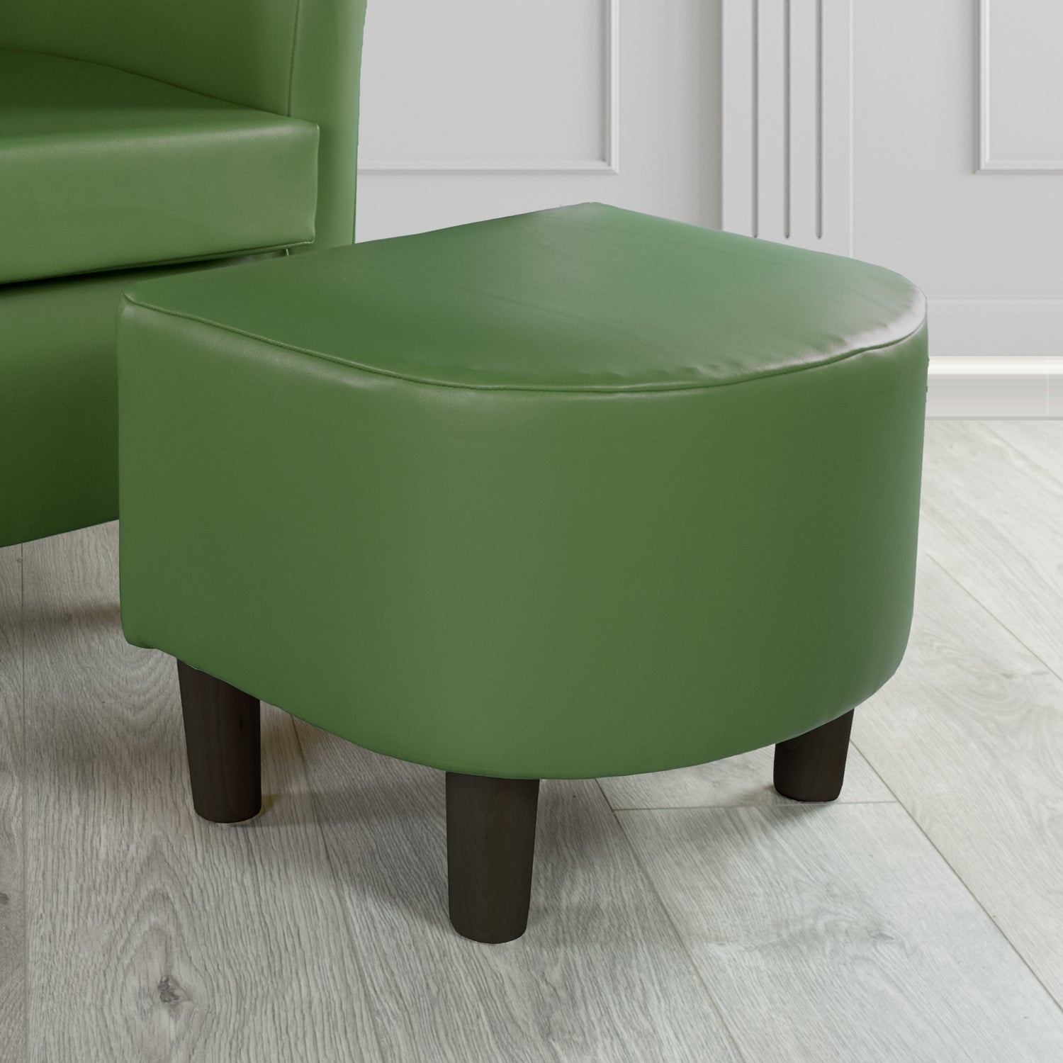 Tuscany Footstool in Chieftain Fabrics Just Colour Faux Leather with Dark Wood Legs
