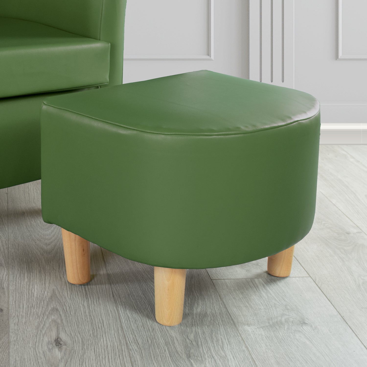 Tuscany Footstool in Just Colour Faux Leather with Light Wood Legs