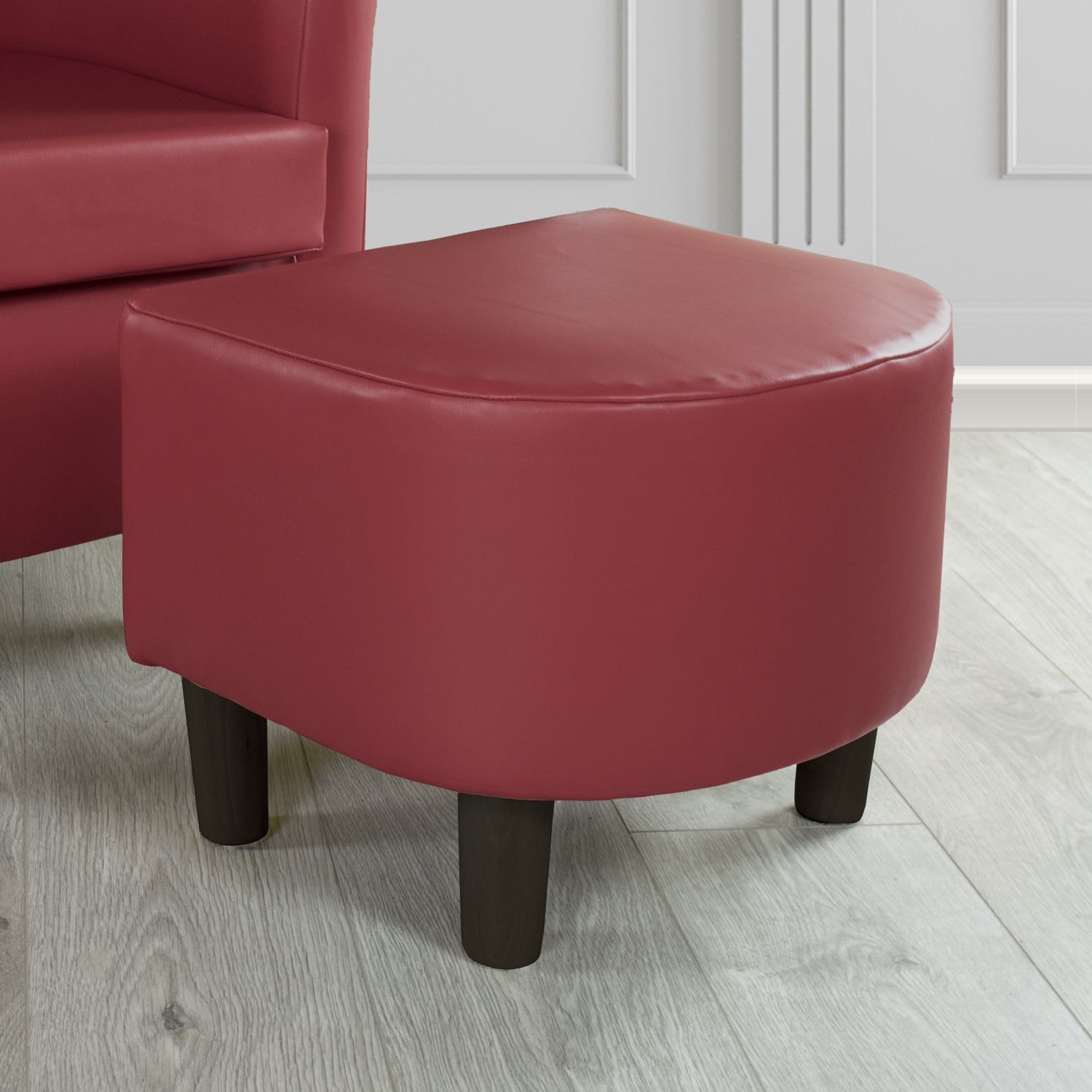 Tuscany Footstool in Chieftain Fabrics Just Colour Faux Leather with Dark Wood Legs