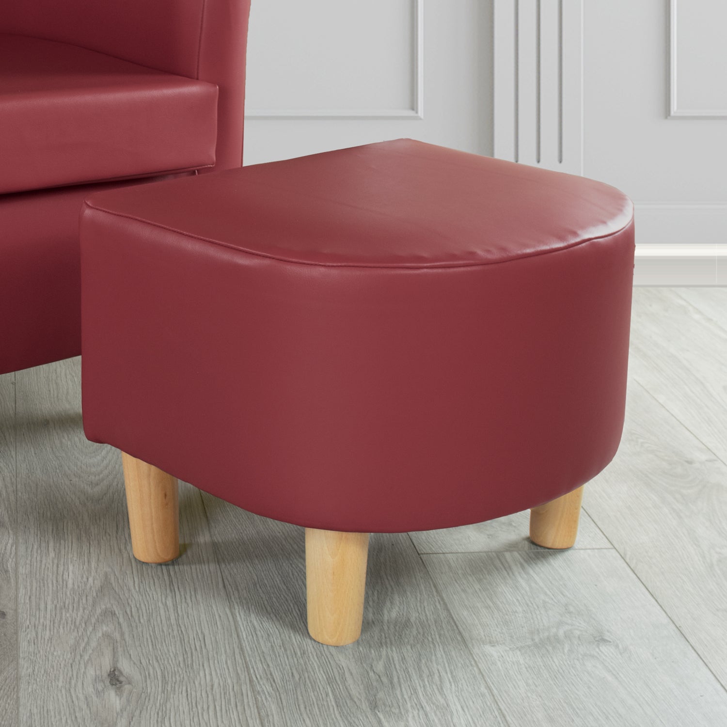Tuscany Footstool in Just Colour Faux Leather with Light Wood Legs