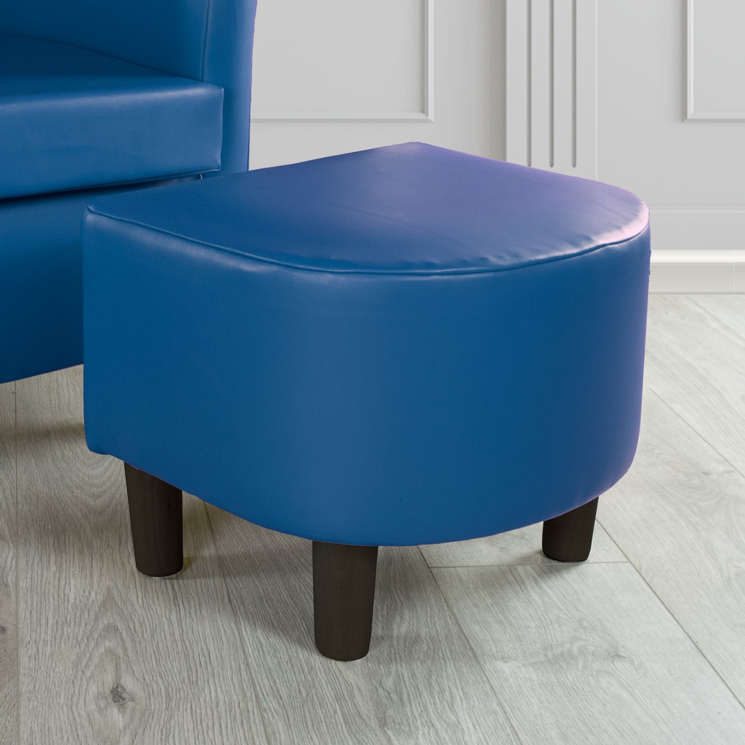 Tuscany Footstool in Chieftain Fabrics Just Colour Faux Leather with Dark Wood Legs