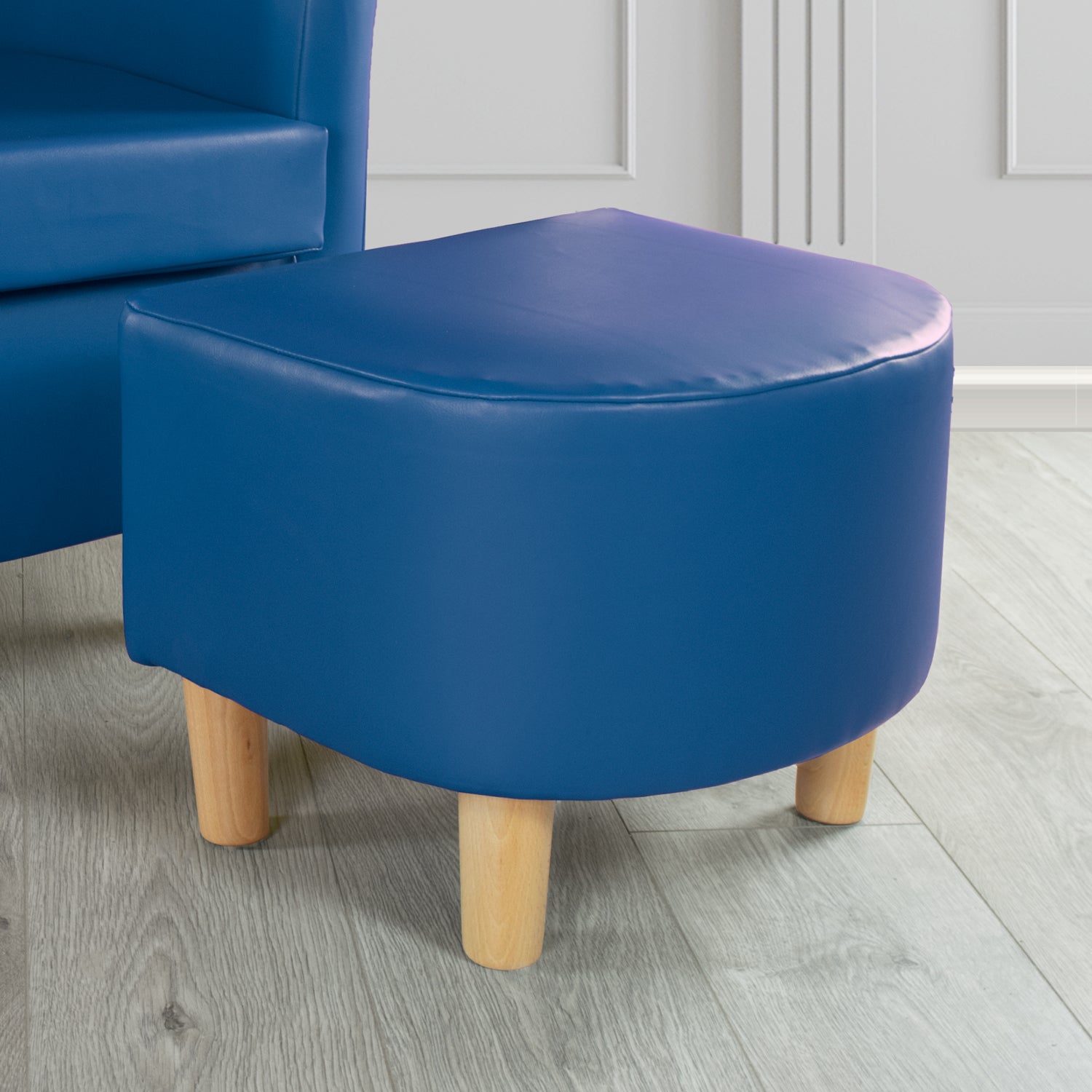 Tuscany Footstool in Just Colour Faux Leather with Light Wood Legs