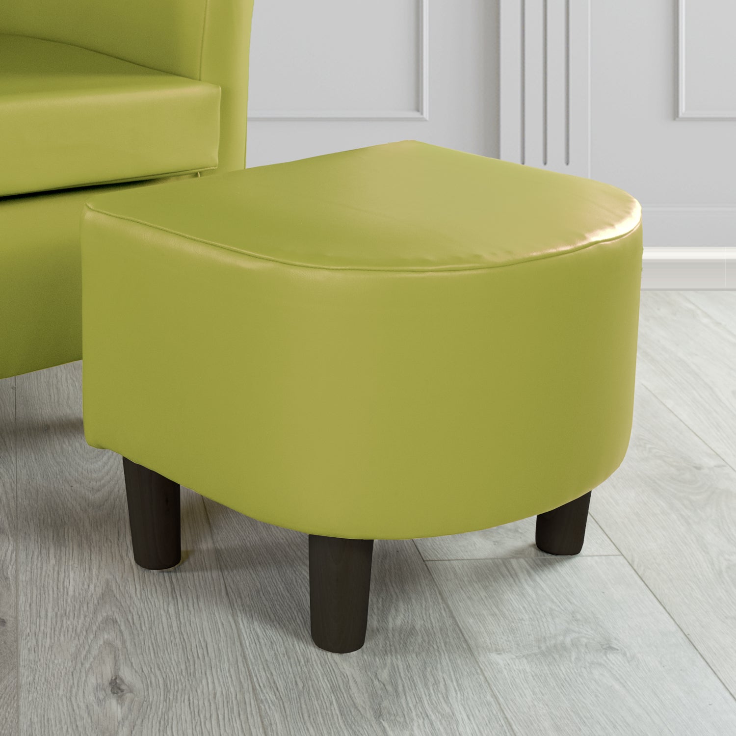Tuscany Footstool in Chieftain Fabrics Just Colour Faux Leather with Dark Wood Legs
