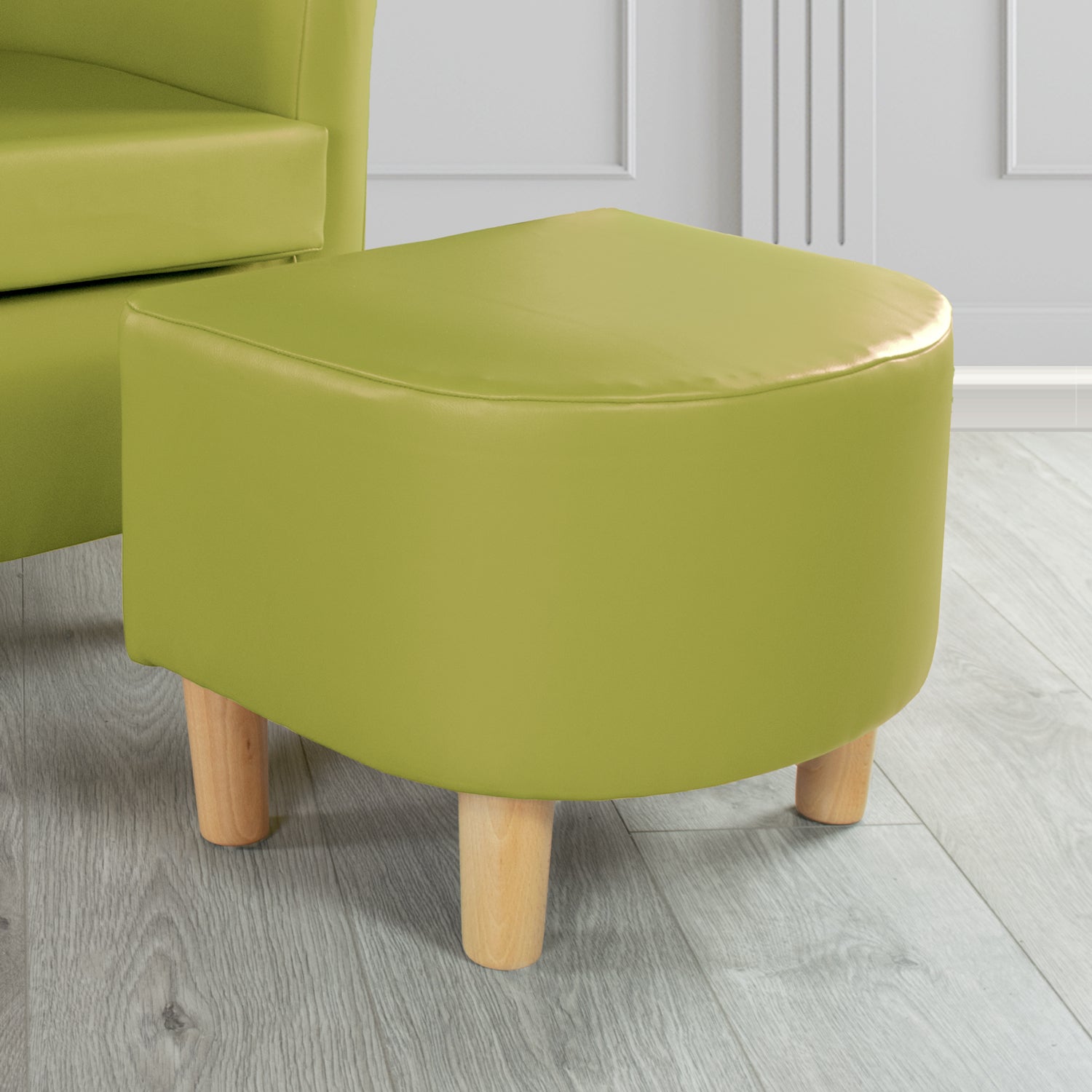 Tuscany Footstool in Just Colour Faux Leather with Light Wood Legs