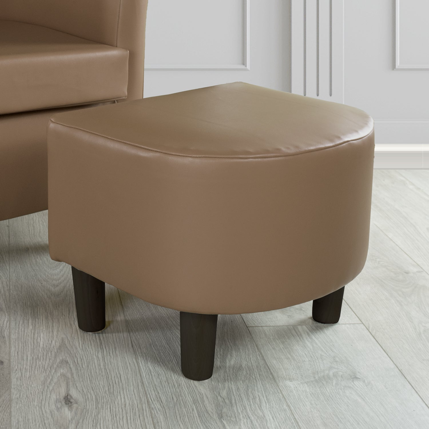 Tuscany Footstool in Chieftain Fabrics Just Colour Faux Leather with Dark Wood Legs