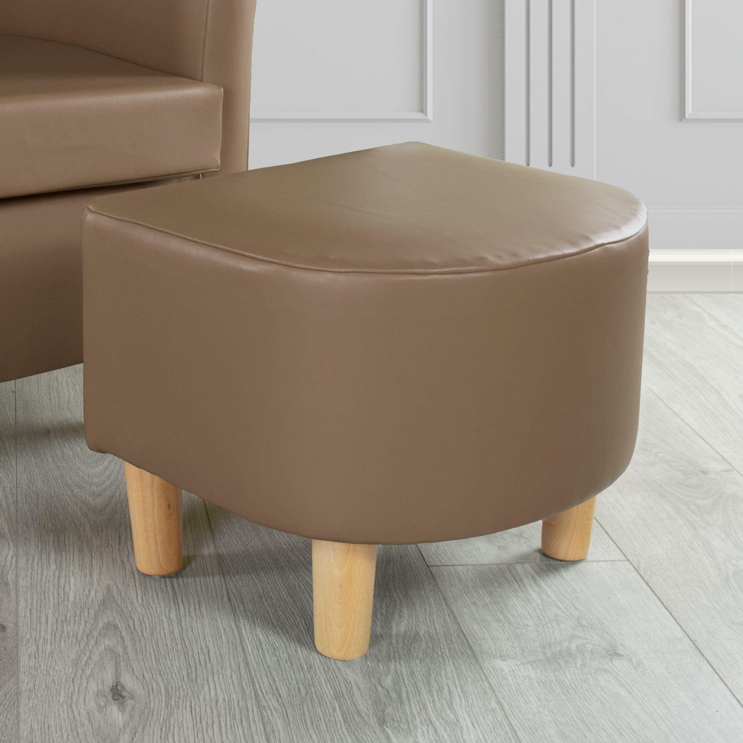 Tuscany Footstool in Just Colour Faux Leather with Light Wood Legs