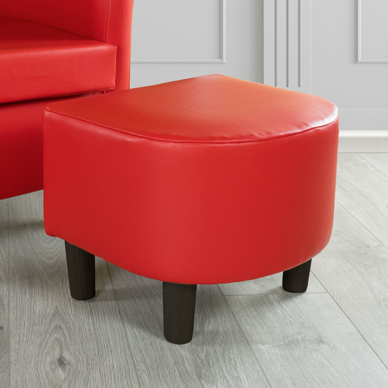 Tuscany Footstool in Chieftain Fabrics Just Colour Faux Leather with Dark Wood Legs