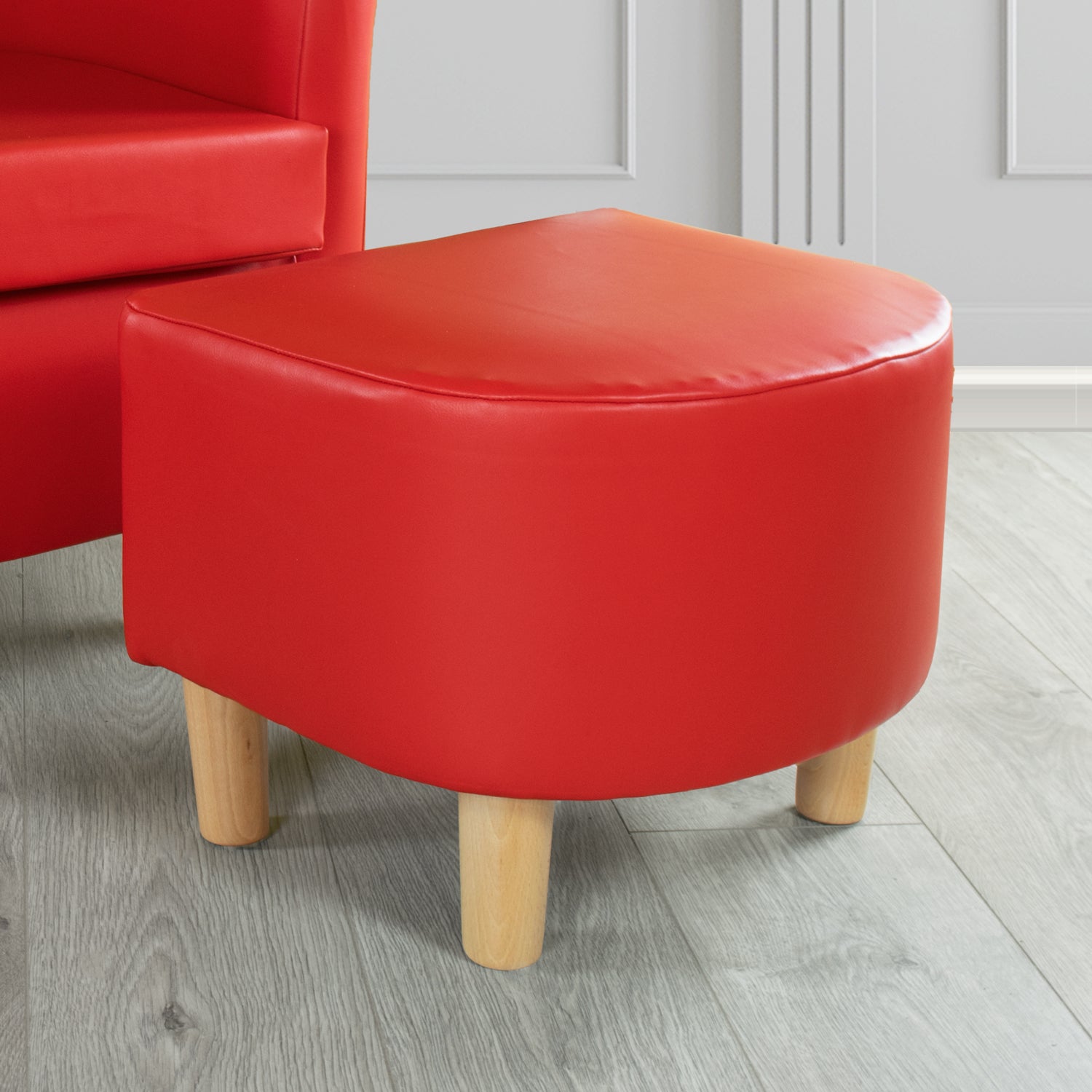 Tuscany Footstool in Just Colour Faux Leather with Light Wood Legs