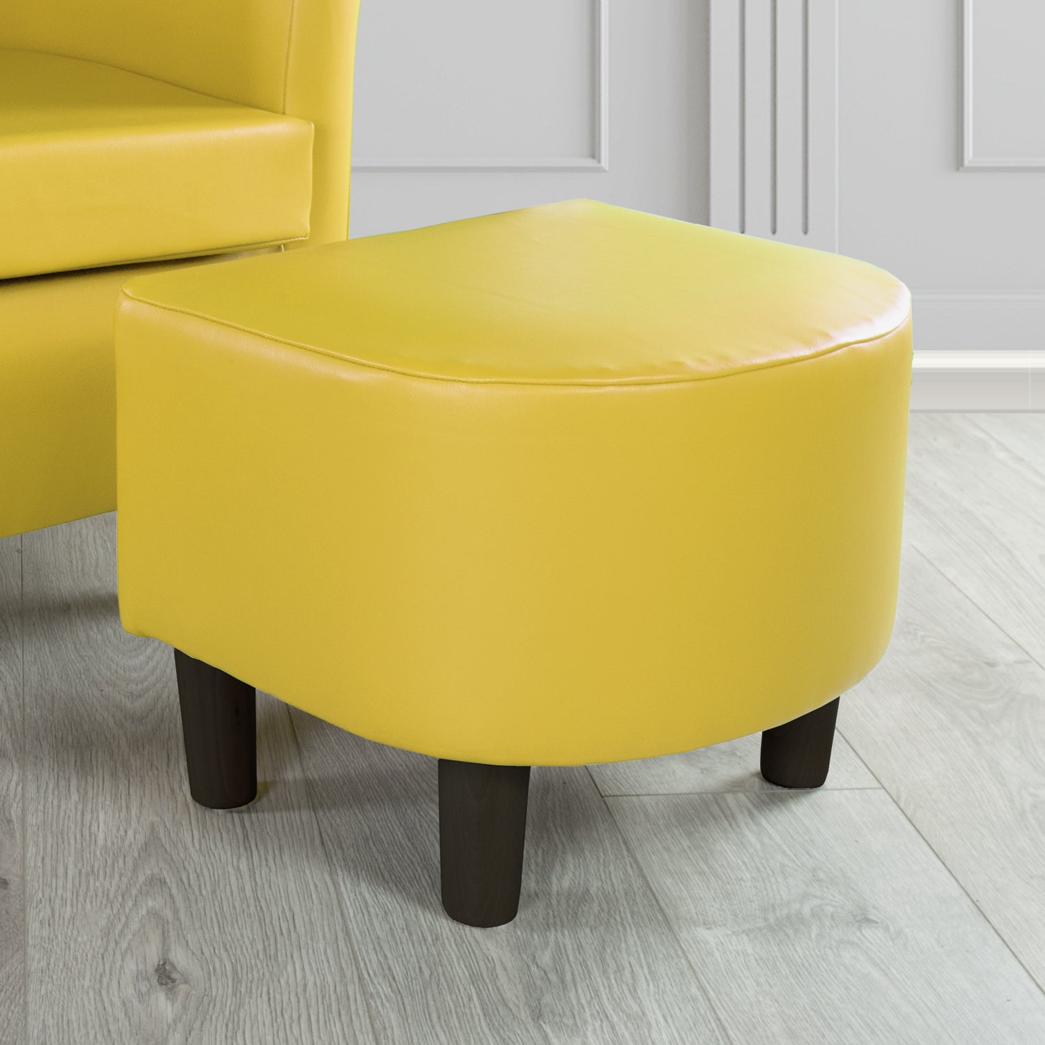 Tuscany Footstool in Chieftain Fabrics Just Colour Faux Leather with Dark Wood Legs