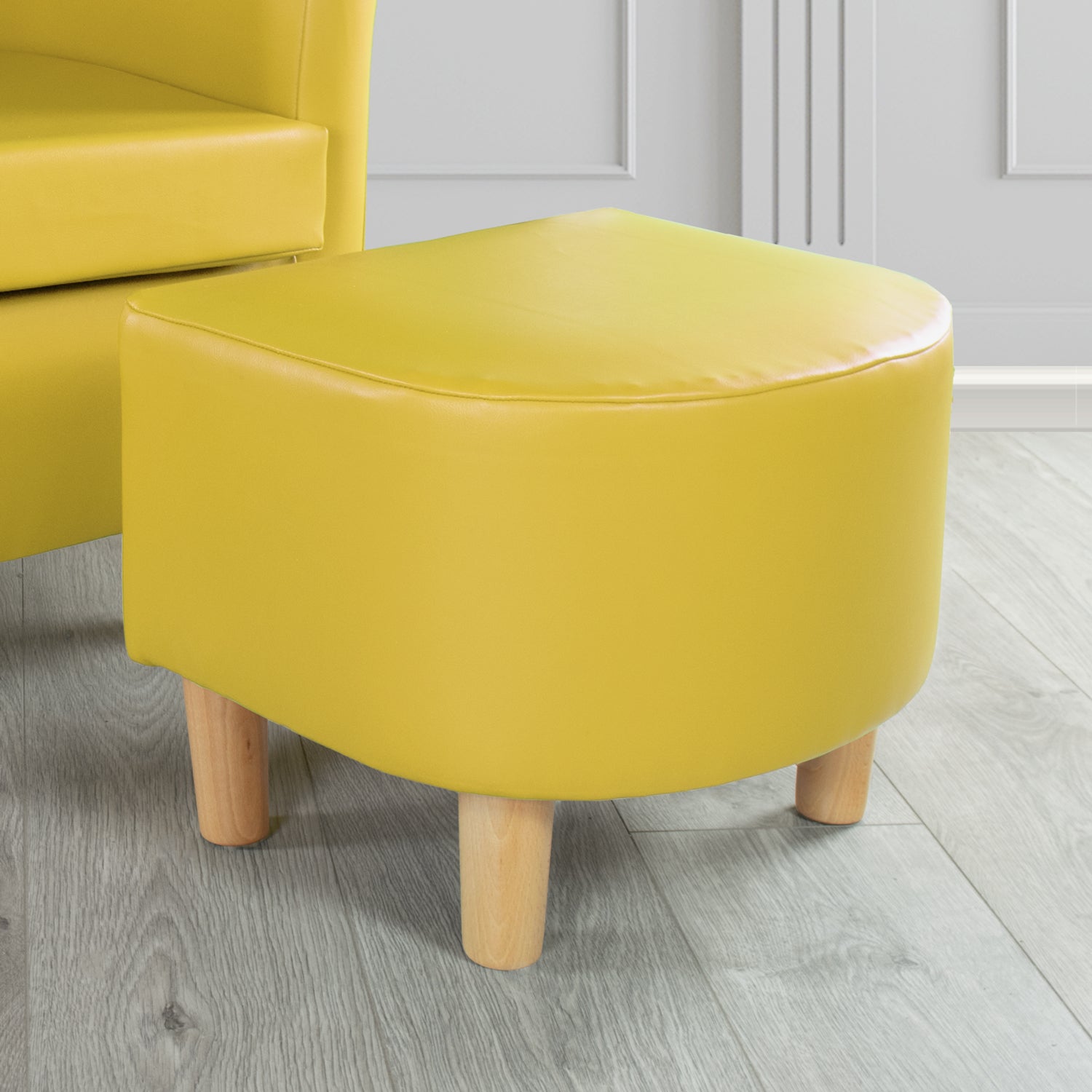 Tuscany Footstool in Just Colour Faux Leather with Light Wood Legs
