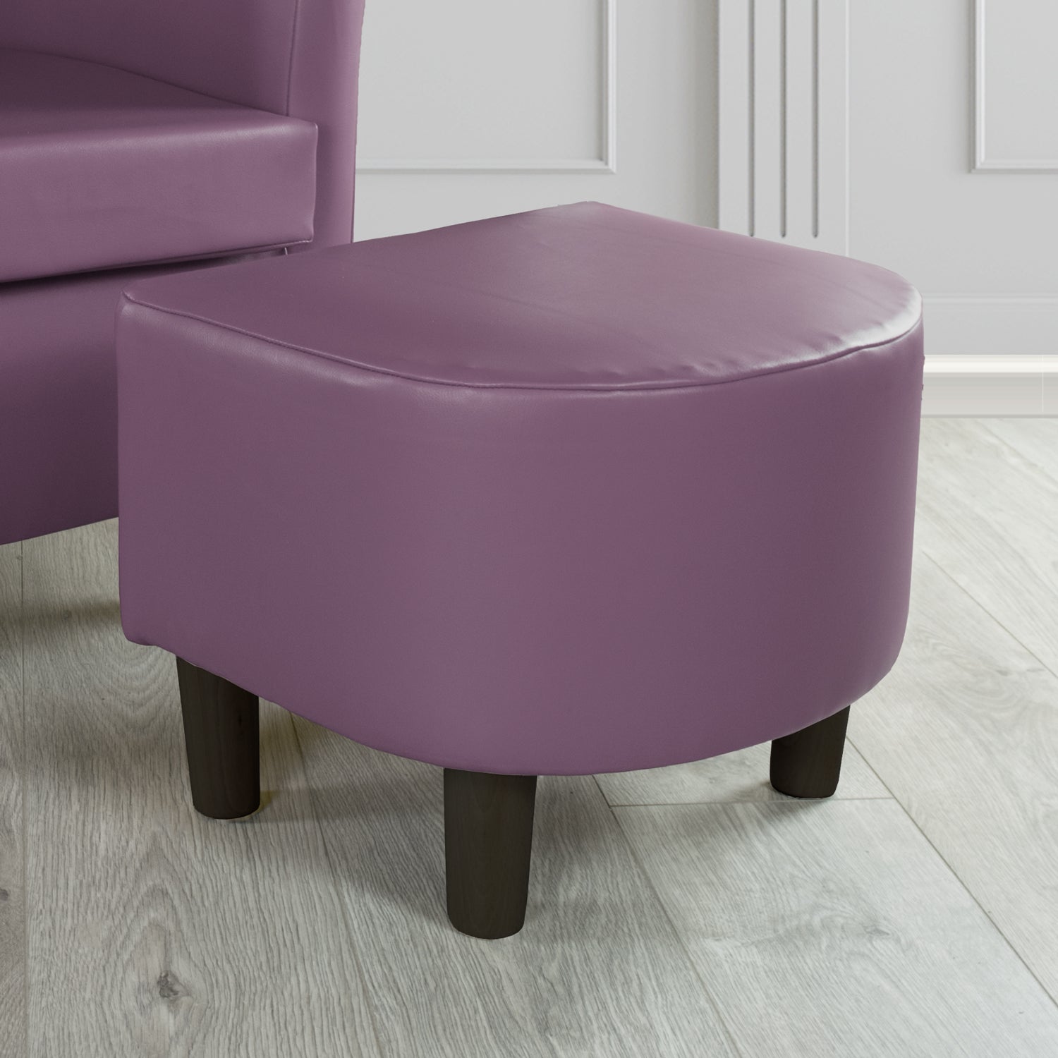 Tuscany Footstool in Chieftain Fabrics Just Colour Faux Leather with Dark Wood Legs