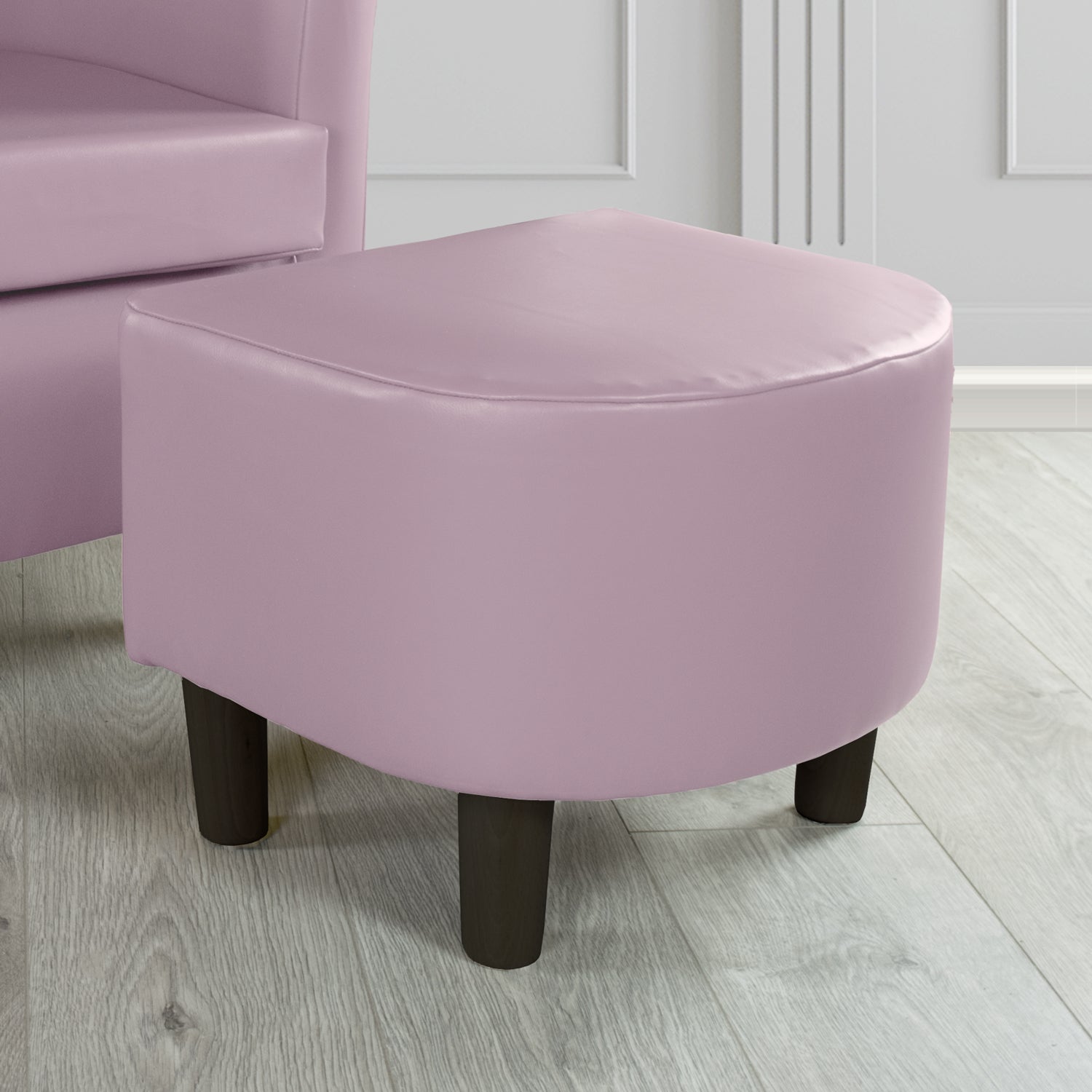 Tuscany Footstool in Chieftain Fabrics Just Colour Faux Leather with Dark Wood Legs