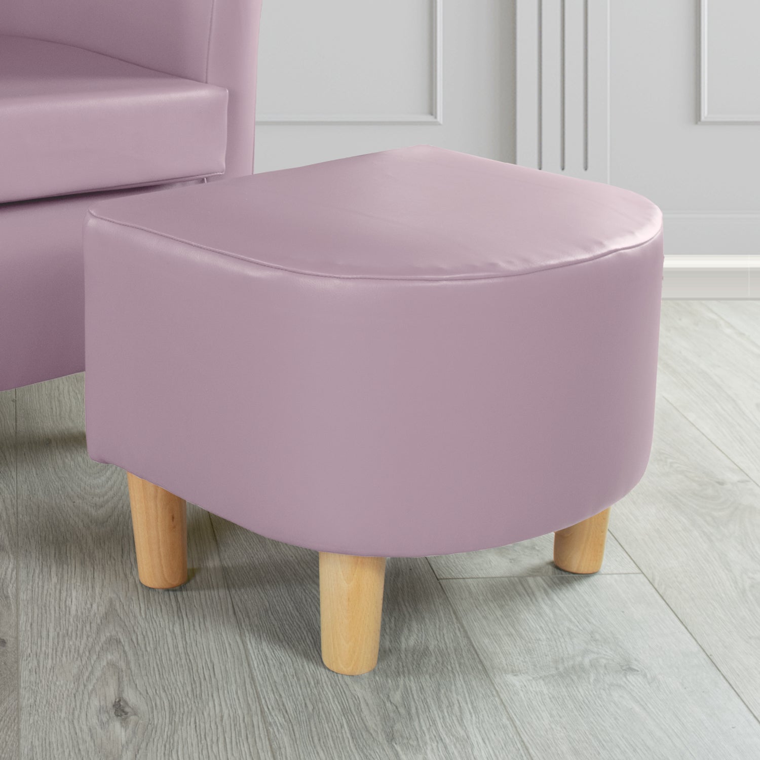 Tuscany Footstool in Just Colour Faux Leather with Light Wood Legs