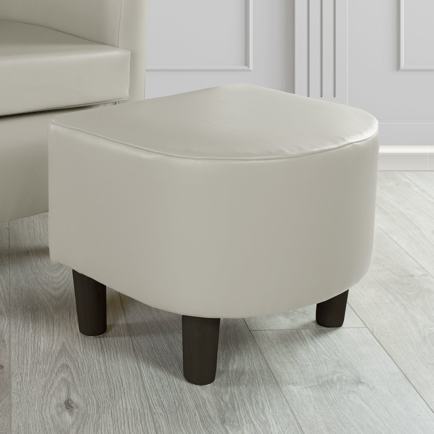 Tuscany Footstool in Chieftain Fabrics Just Colour Faux Leather with Dark Wood Legs