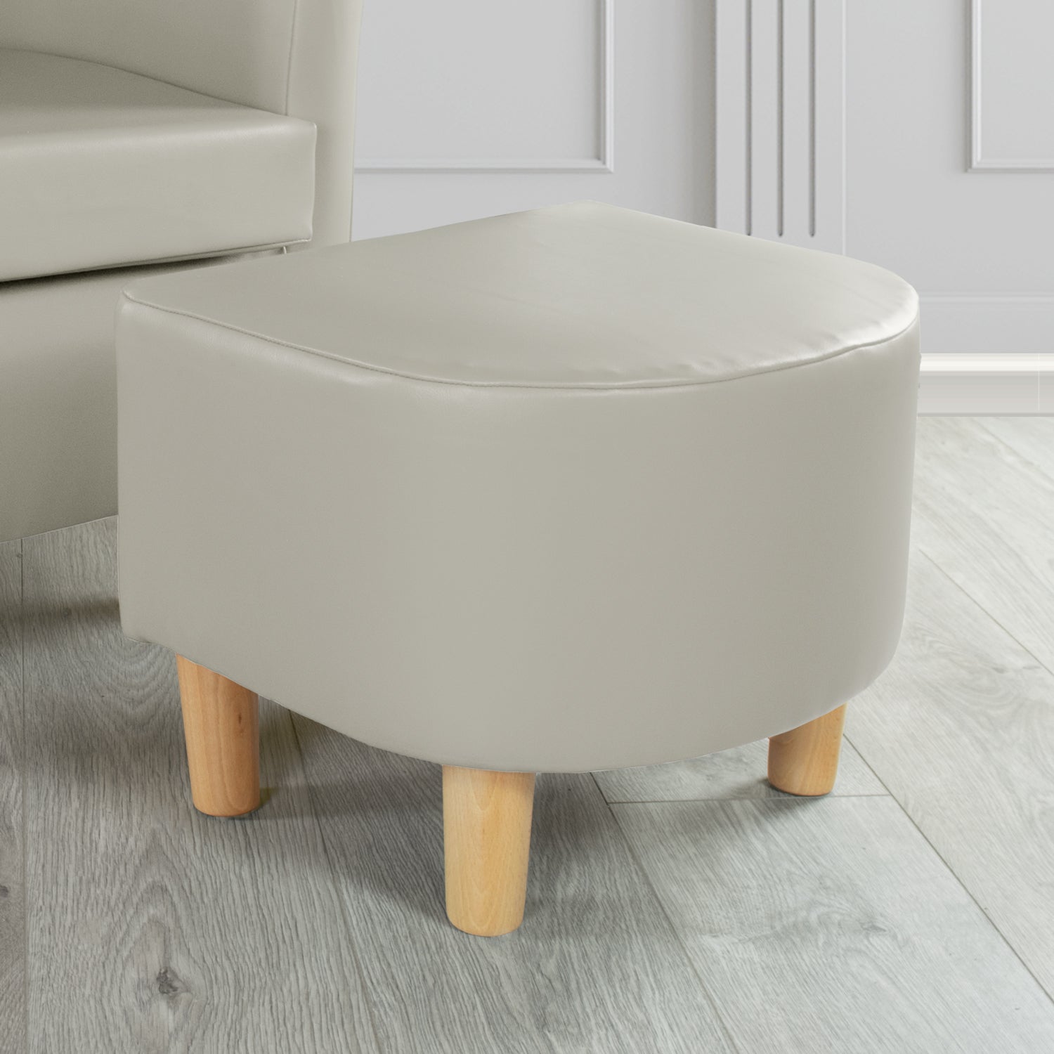 Tuscany Footstool in Just Colour Faux Leather with Light Wood Legs