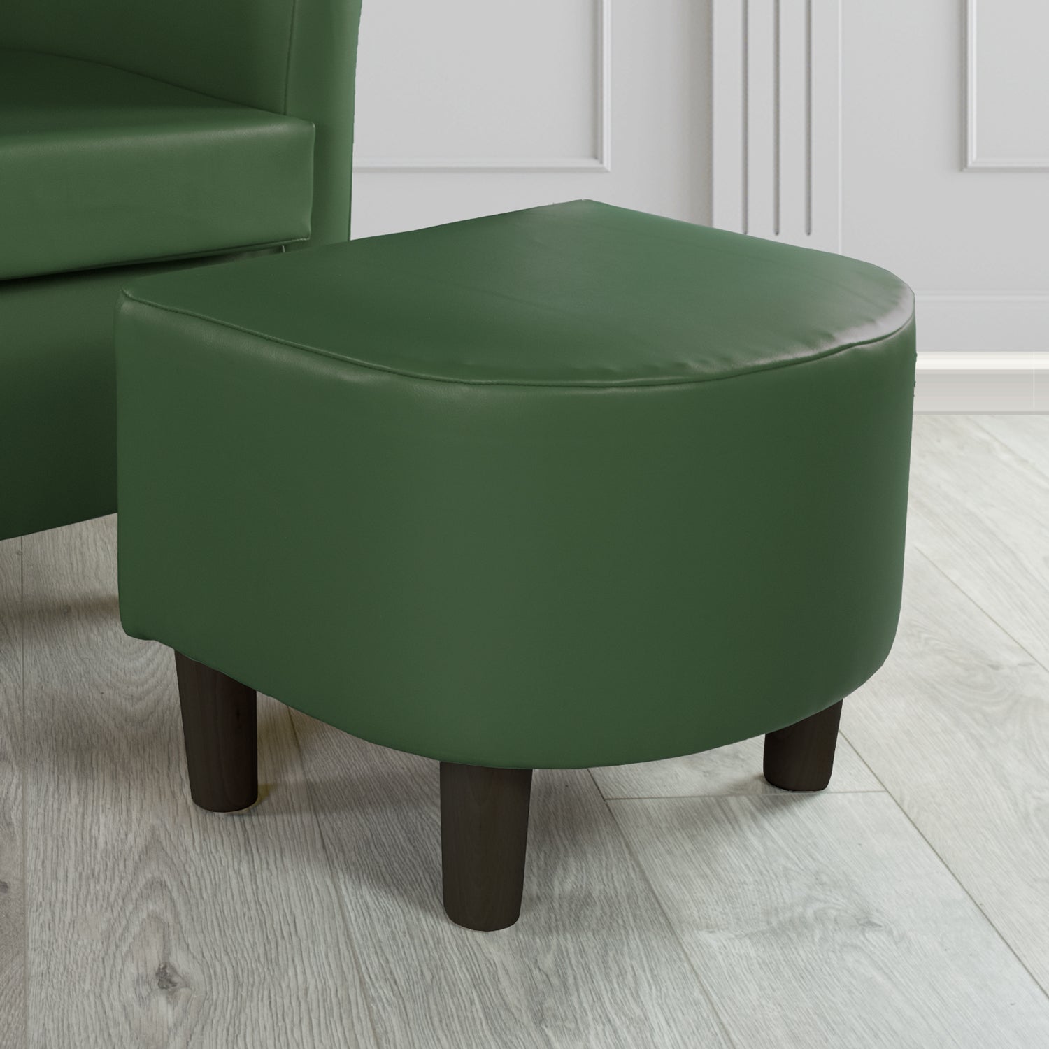 Tuscany Footstool in Chieftain Fabrics Just Colour Faux Leather with Dark Wood Legs