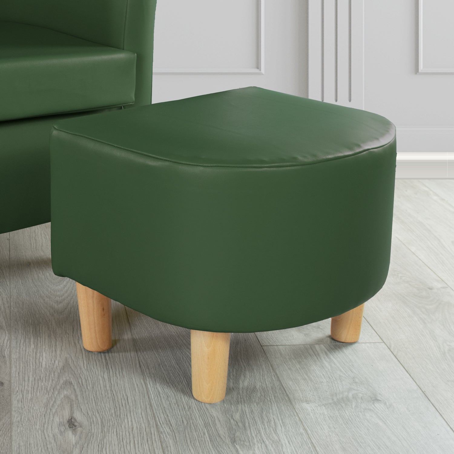 Tuscany Footstool in Just Colour Faux Leather with Light Wood Legs
