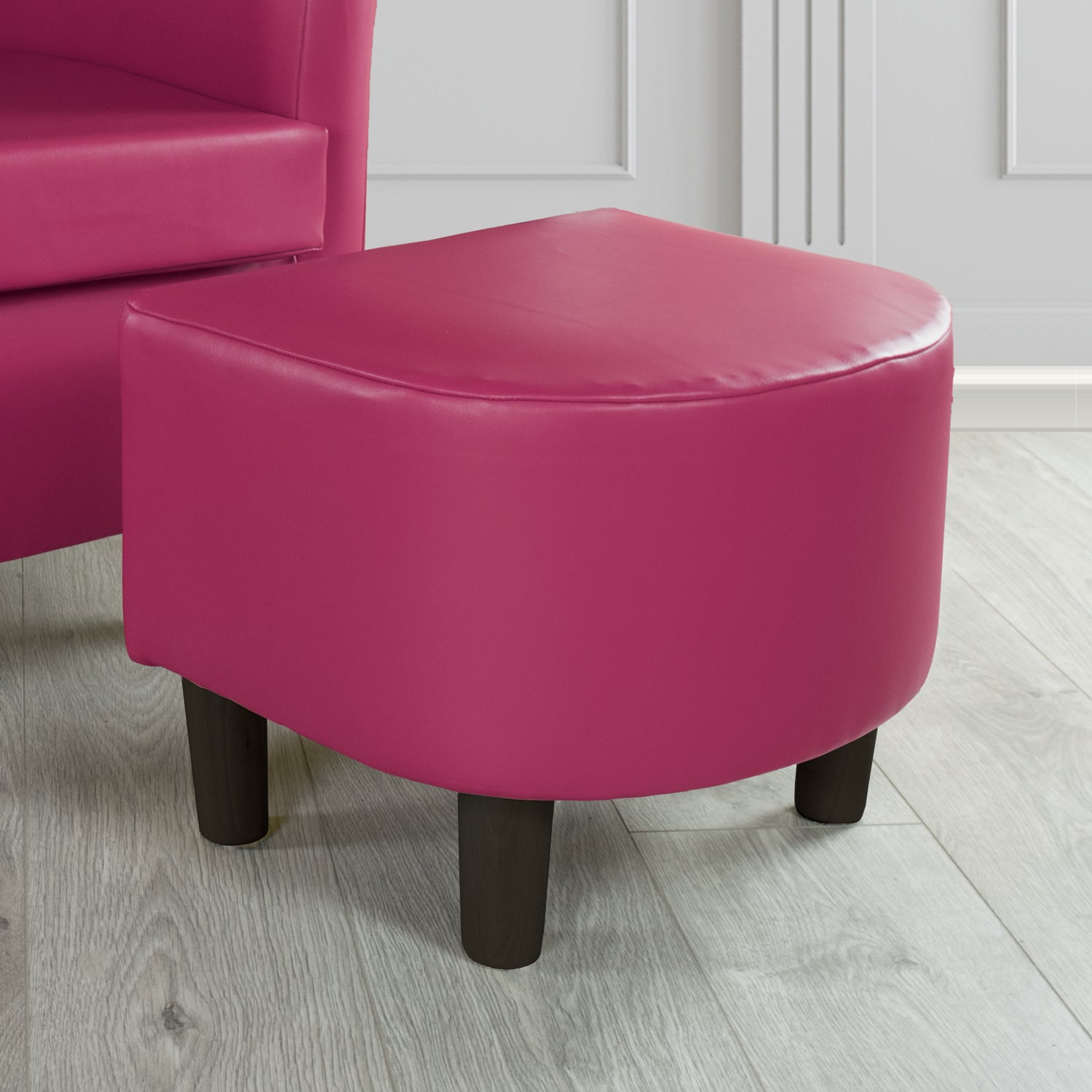 Tuscany Footstool in Chieftain Fabrics Just Colour Faux Leather with Dark Wood Legs