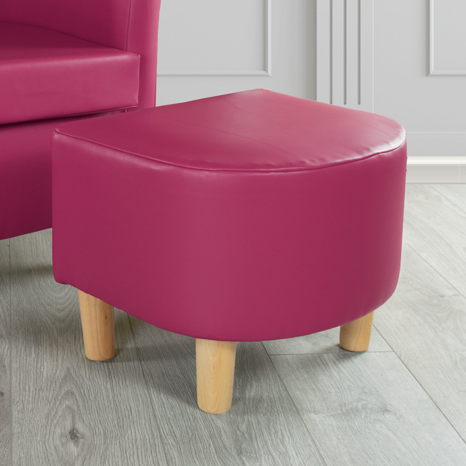 Tuscany Footstool in Just Colour Faux Leather with Light Wood Legs