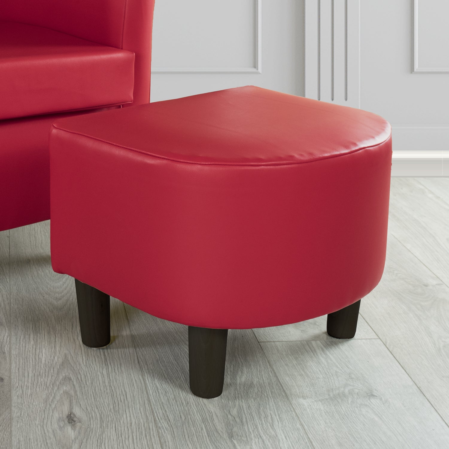 Tuscany Footstool in Chieftain Fabrics Just Colour Faux Leather with Dark Wood Legs