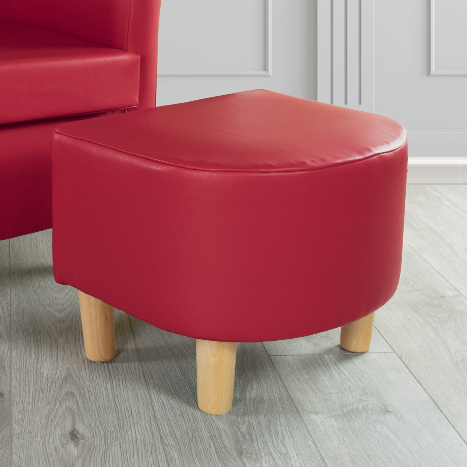 Tuscany Footstool in Just Colour Faux Leather with Light Wood Legs