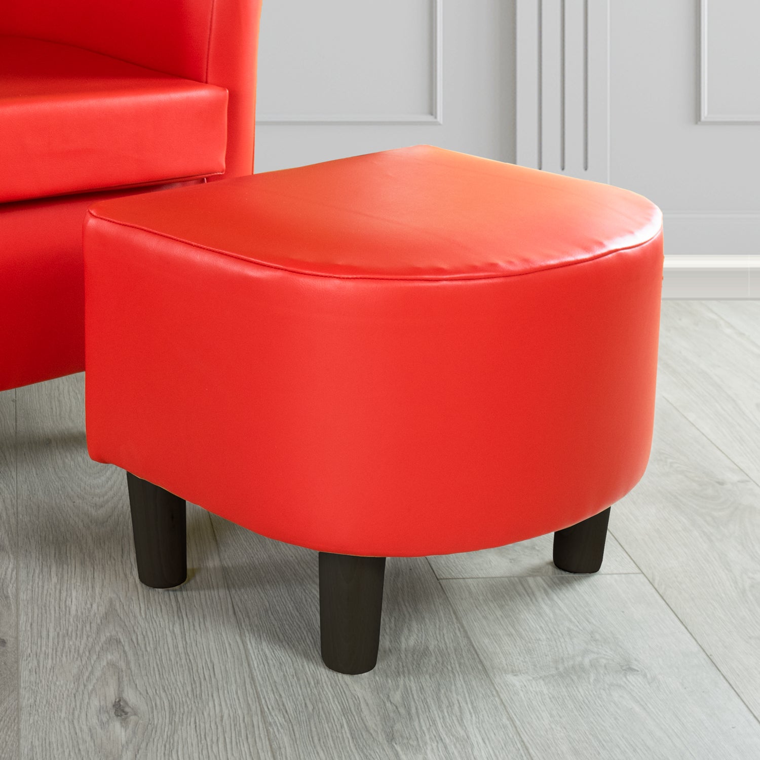 Tuscany Footstool in Chieftain Fabrics Just Colour Faux Leather with Dark Wood Legs