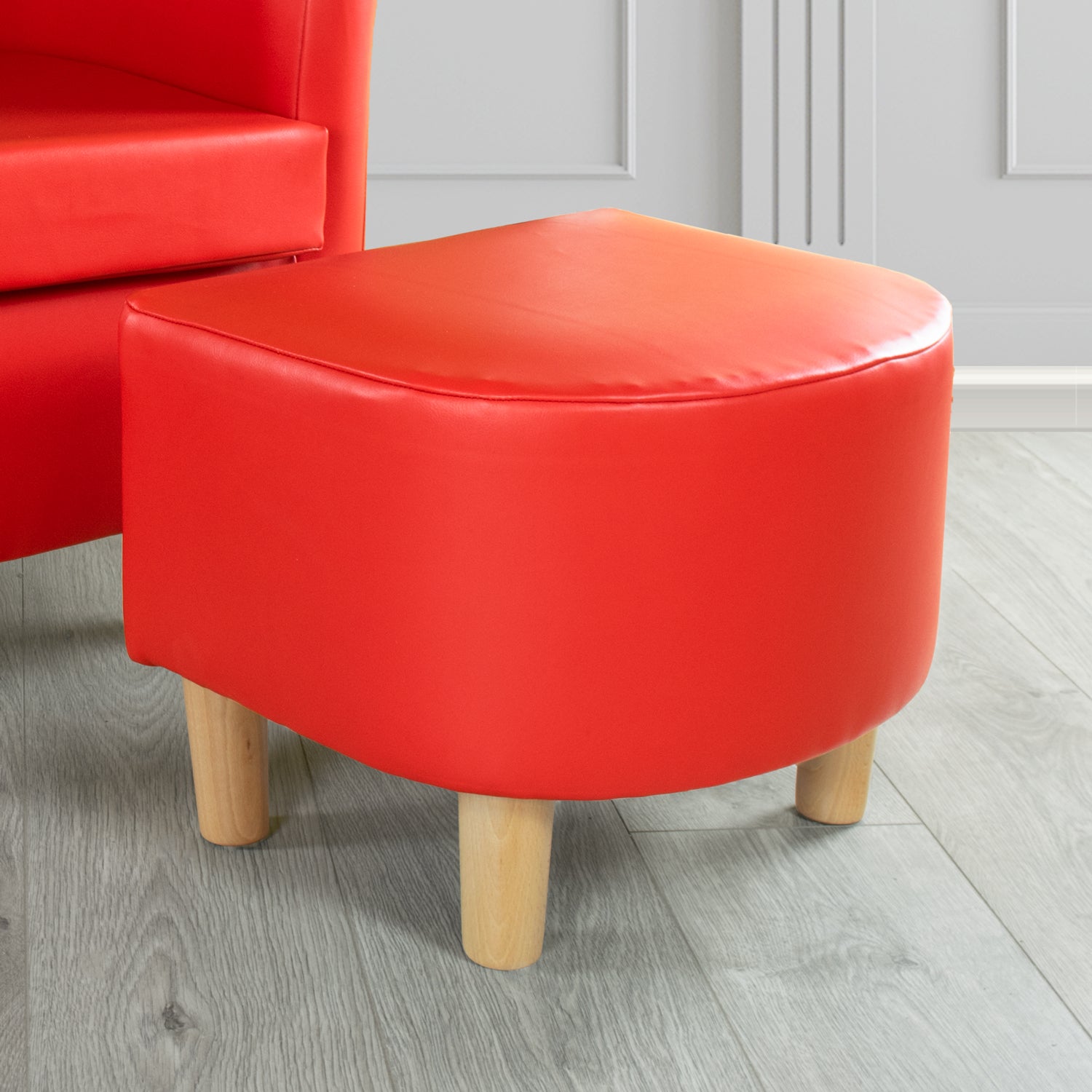 Tuscany Footstool in Just Colour Faux Leather with Light Wood Legs