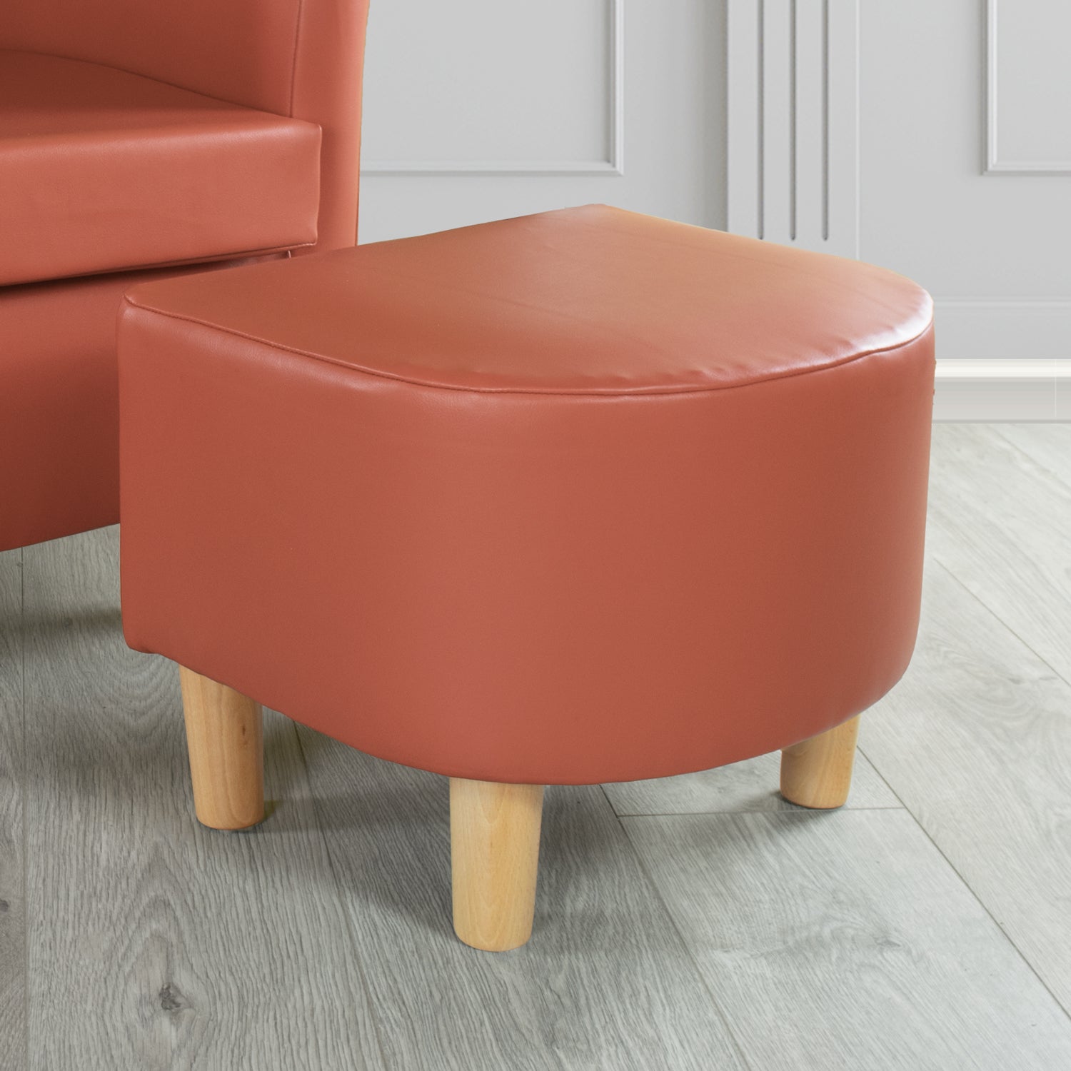 Tuscany Footstool in Just Colour Faux Leather with Light Wood Legs
