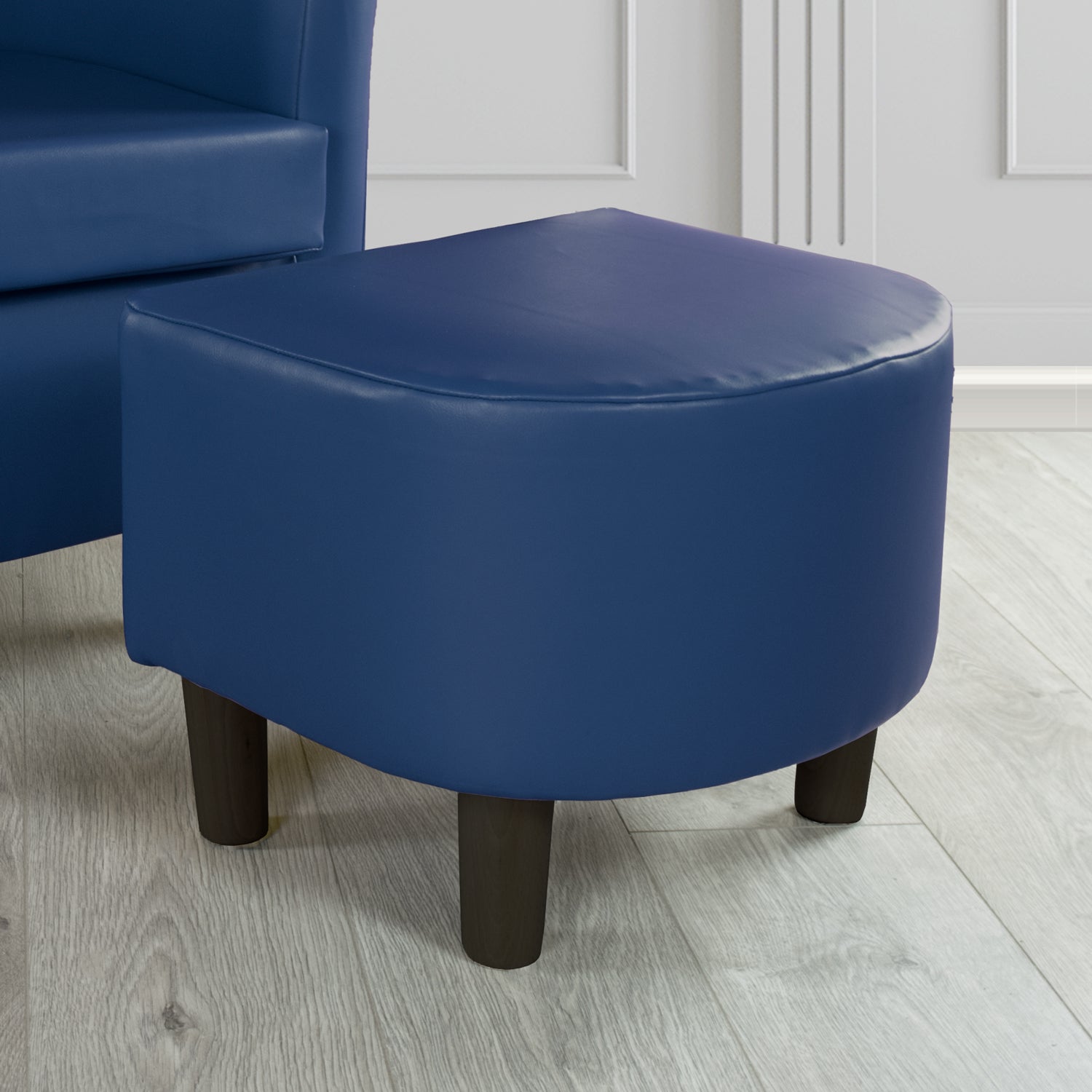 Tuscany Footstool in Chieftain Fabrics Just Colour Faux Leather with Dark Wood Legs