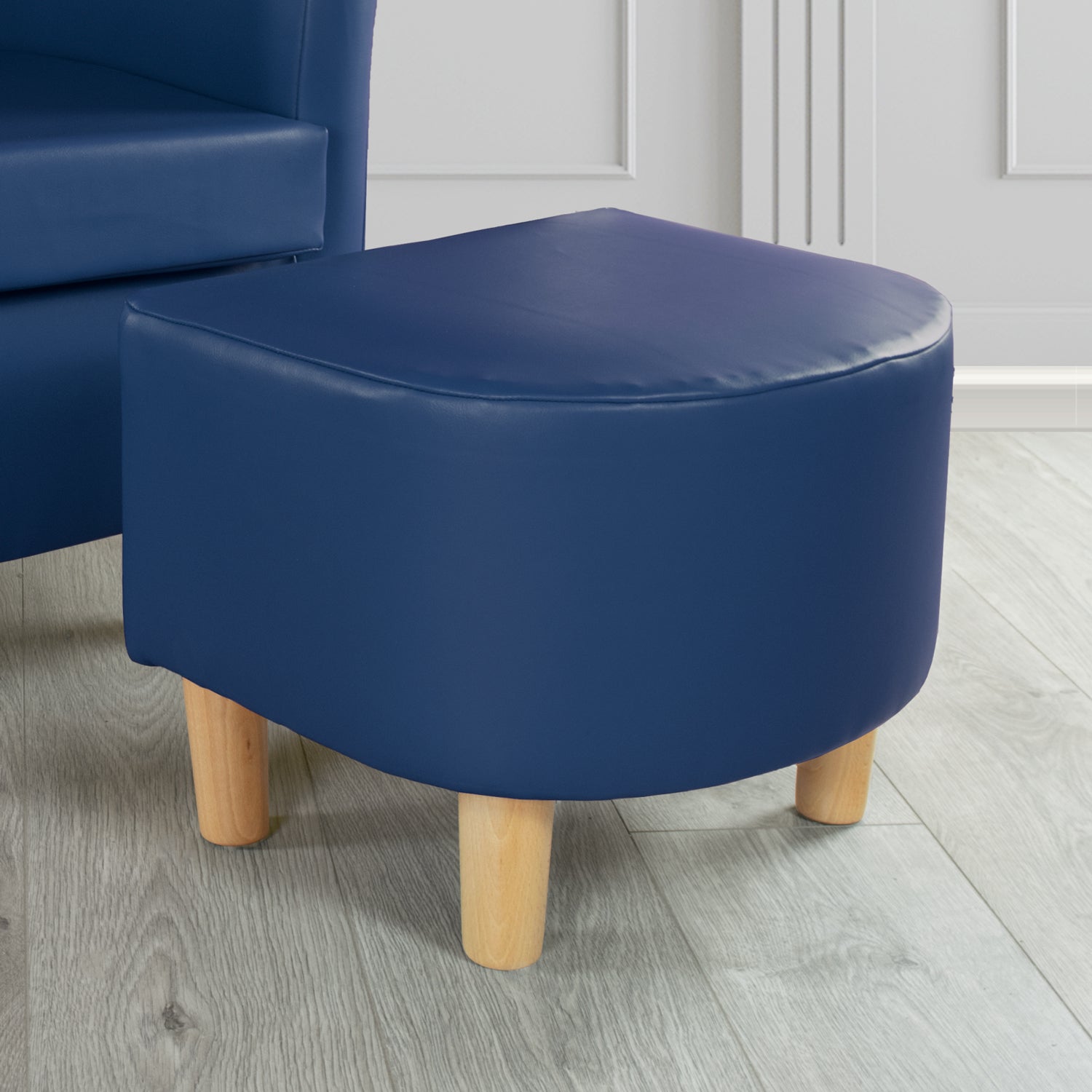 Tuscany Footstool in Just Colour Faux Leather with Light Wood Legs