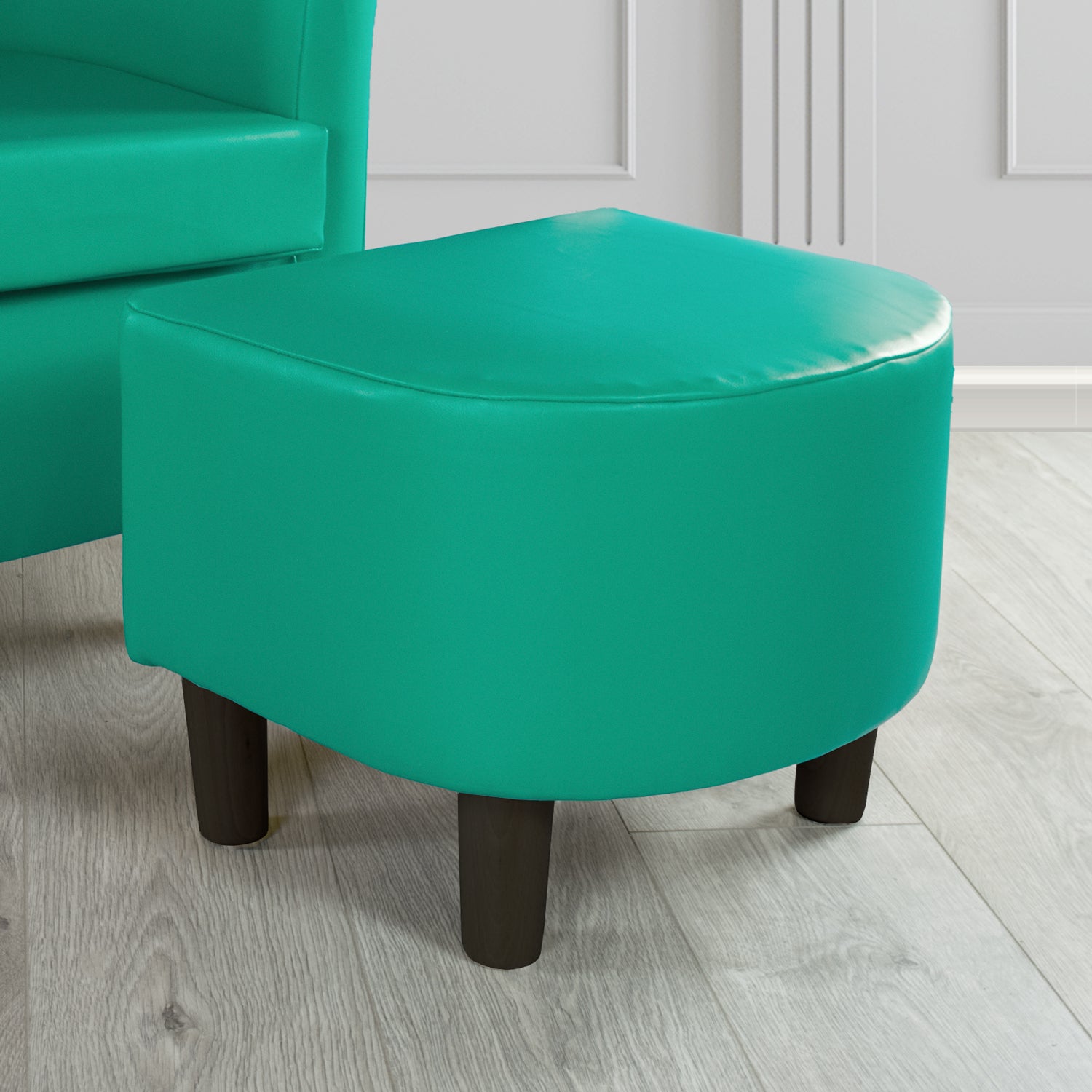 Tuscany Footstool in Chieftain Fabrics Just Colour Faux Leather with Dark Wood Legs